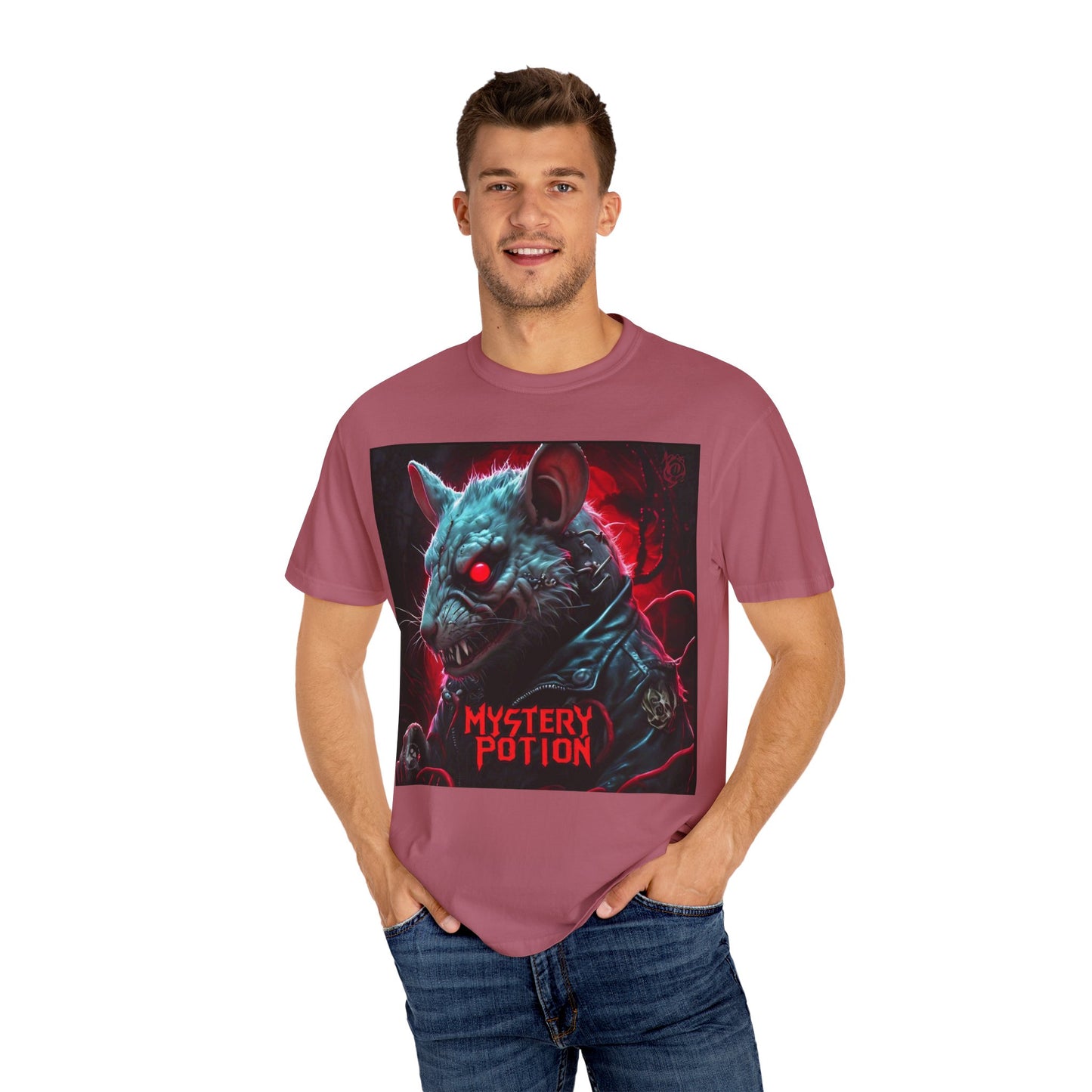 'Mystery Potion' Punk Rock Rat in Leather Jacket T-shirt, Rocker Tee, Original Logo