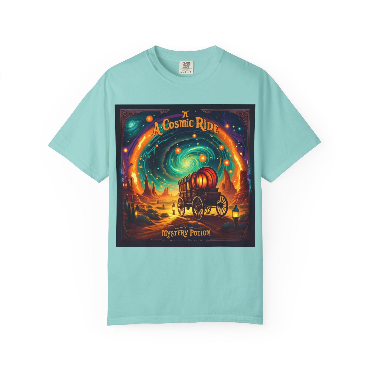 A Cosmic Ride by Mystery Potion T-Shirt, Unisex Graphic Tee, Country Western Festival Wear, Bohemian Style, Gift for Dreamers, Mystical Art Shirt