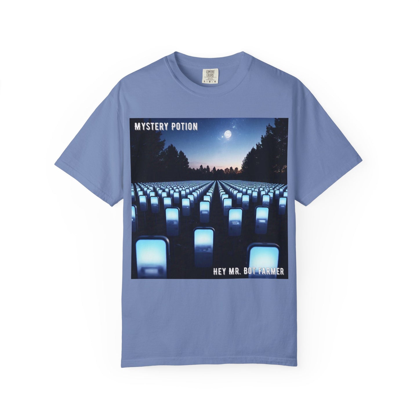 Mystery Potion "Hey Mr. Bot Farmer" Graphic T-Shirt, Unisex Vintage Tee, Perfect for Music Festivals, Casual Wear, Gifts for Him/Her