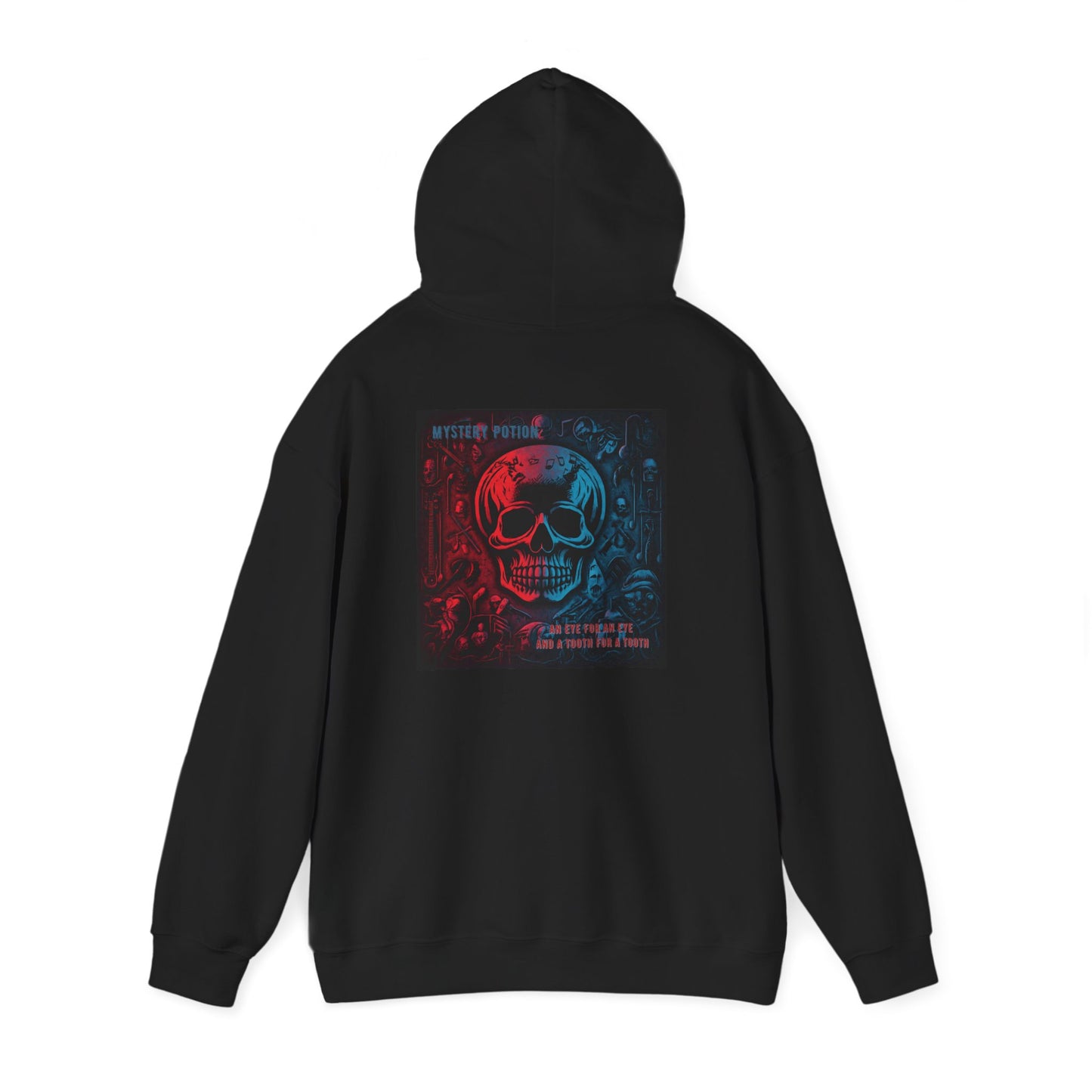 'An Eye For An Eye And A Tooth For A Tooth' by Mystery Potion, Unisex Heavy Blend™ Hooded Sweatshirt, Hoodie Swag For Grebo and Goth Rockers, Punks