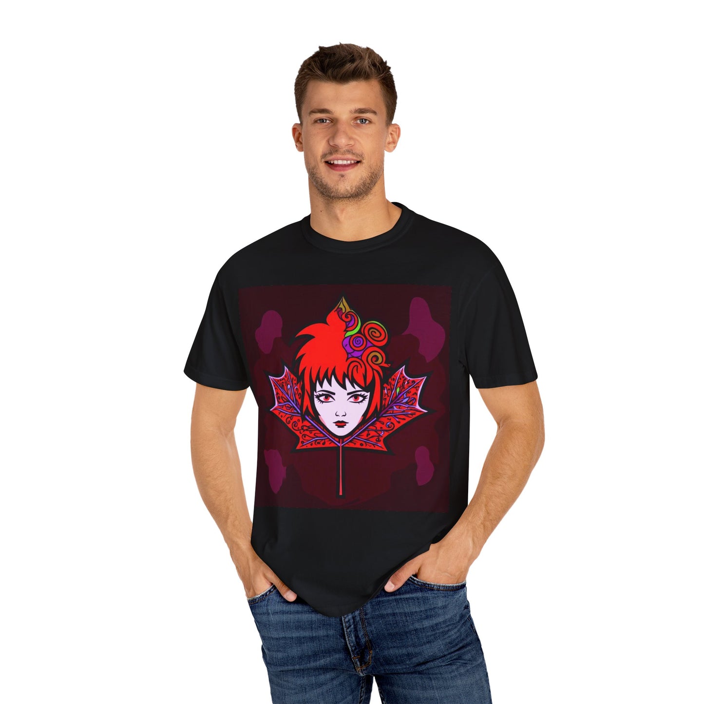 Emily The Maple Leaf Vibrant Art T-Shirt, Bohemian Graphic Tee, Unique Artwear, Gift for Art Lovers, Festival Clothing, Unisex Fashion, Canadian Patriots