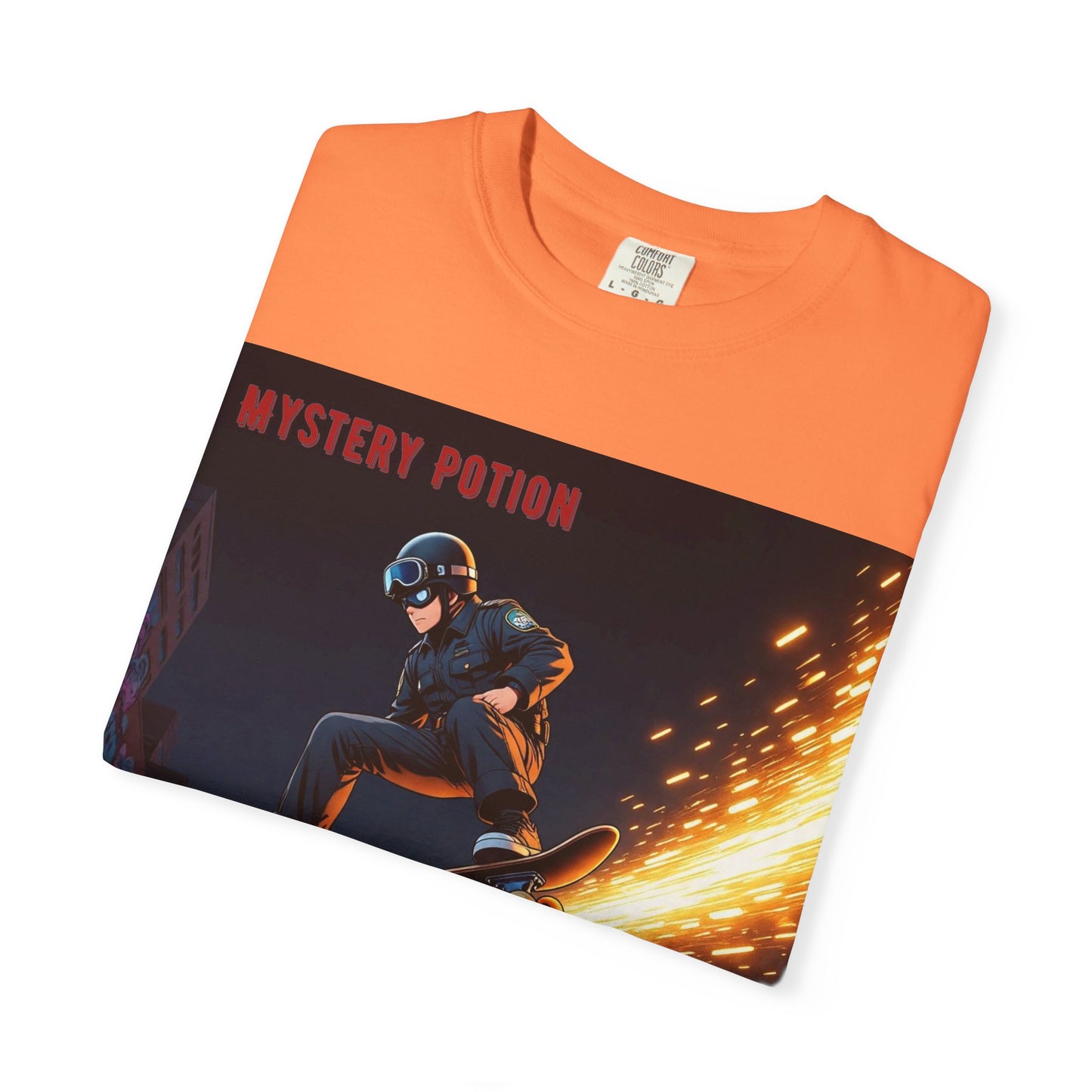 'Stop! He's A Cop!' by Mystery Potion, Skateboard Hardcore Punk T-shirt, Cozy Graphic Tee, Perfect Gift for Skaters, Unisex Streetwear Shirt, Trendy Casual Wear