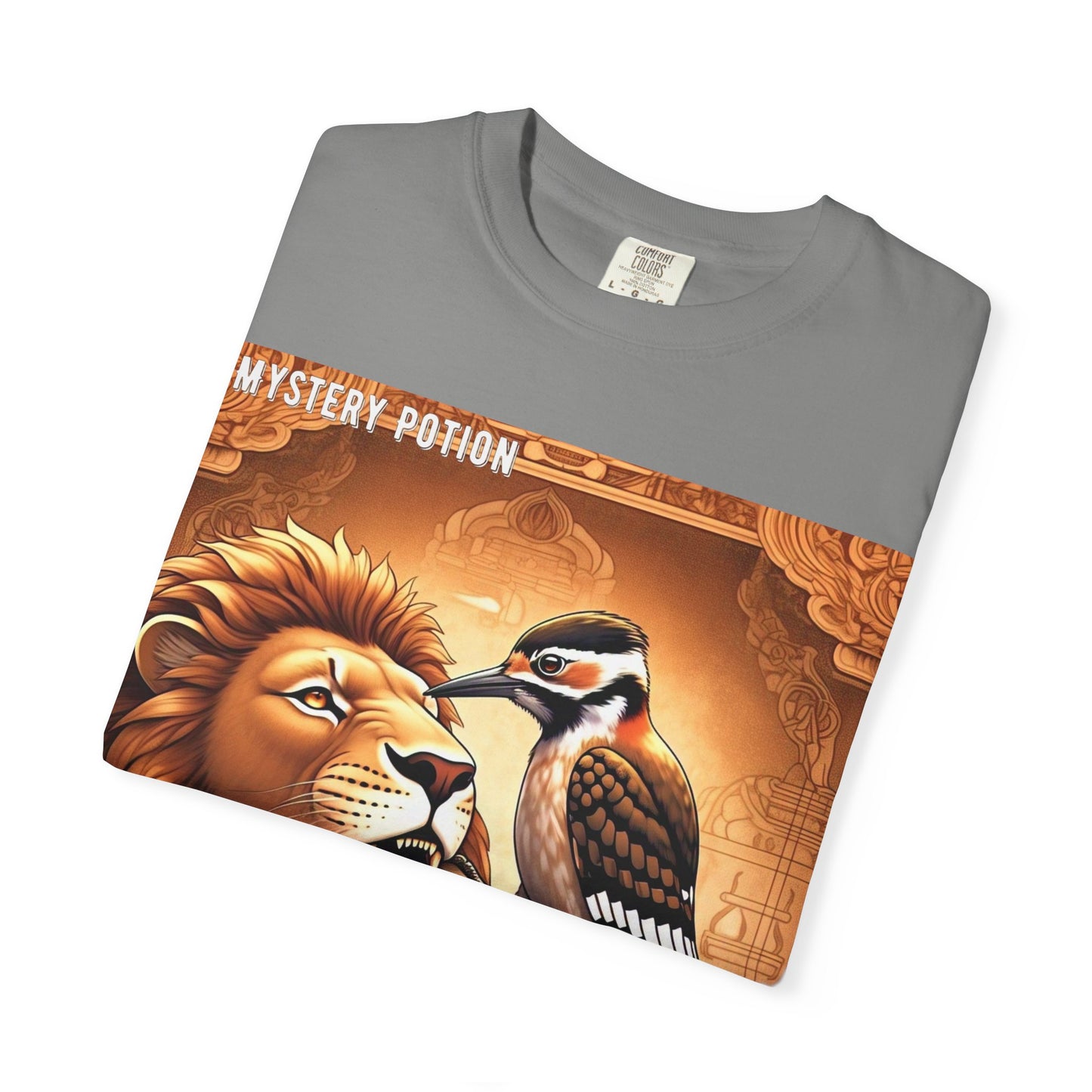 Mystical Lion & Bird T-Shirt | Unique Graphic Tee, Unisex Apparel, Gift for Nature Lovers, Bohemian Style, Festival Wear