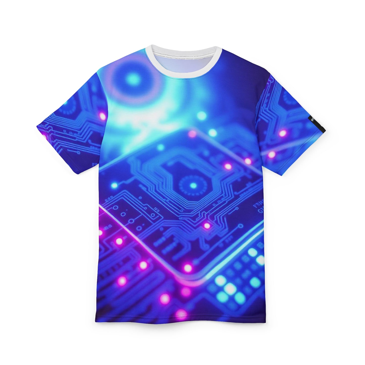 'Genesis' by Mystery Potion Vibrant Tech-Inspired Unisex Tee, AOP Graphic T-Shirt, Unique Cyberpunk Shirt, Trendy Gamer Apparel, Digital Art Fashion Shirt