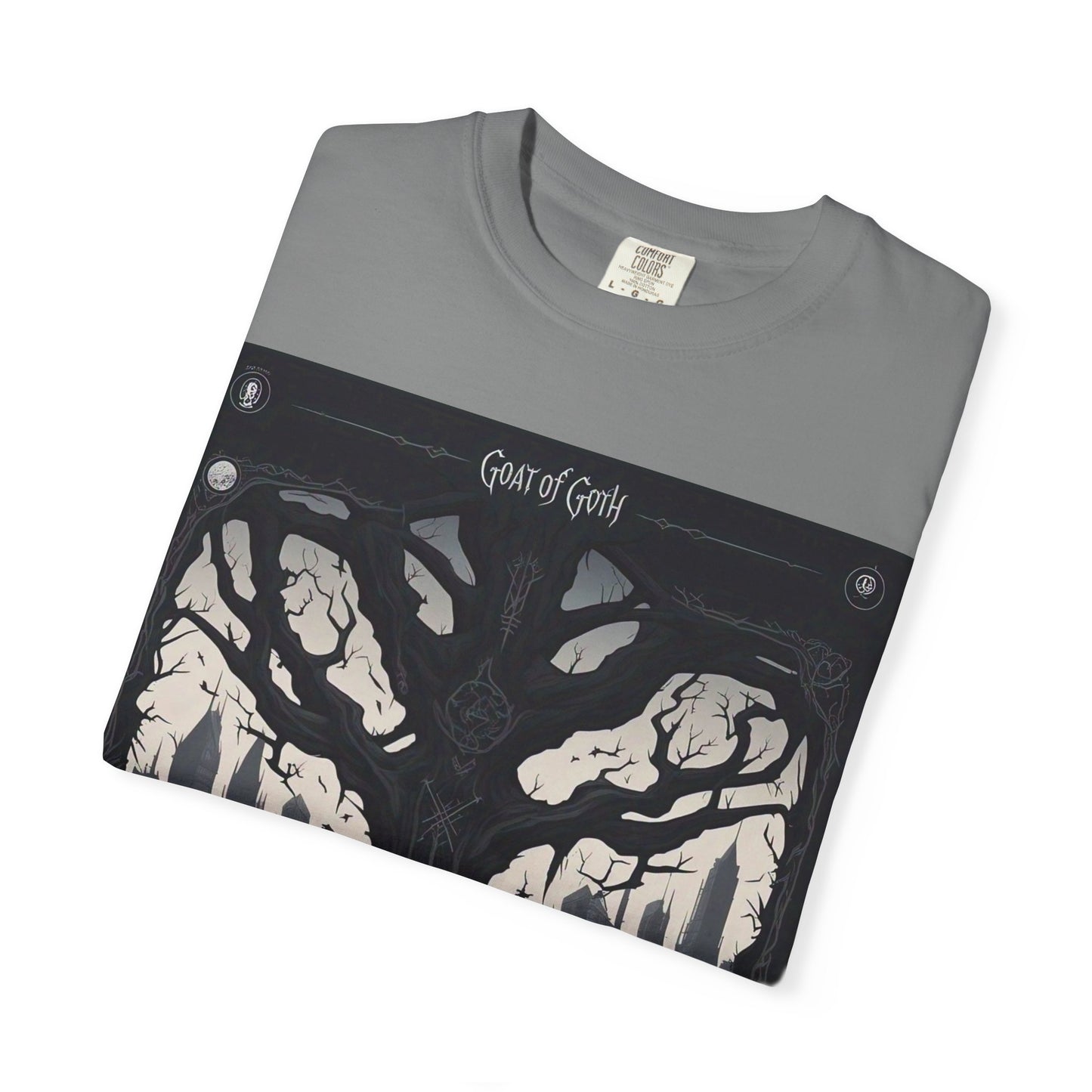 Gothic Tree T-Shirt, GOAT of Goth Unisex Cotton Tee for Nature Lovers, Unique Graphic Tee, Perfect for Festivals, Gift for Adventurers, Eco-Friendly Wear