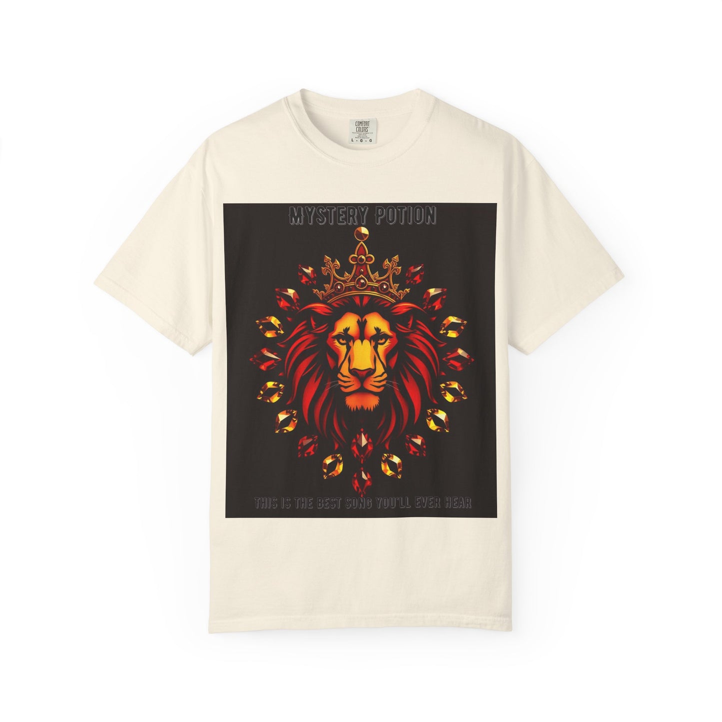 'This Is The Best Song You'll Ever Hear' by Mystery Potion, Bold Graphic Royal Lion T-Shirt, Unisex Tee, Streetwear Style, Gift for Lion Lovers, Perfect for Casual Outings, Unique Clothing