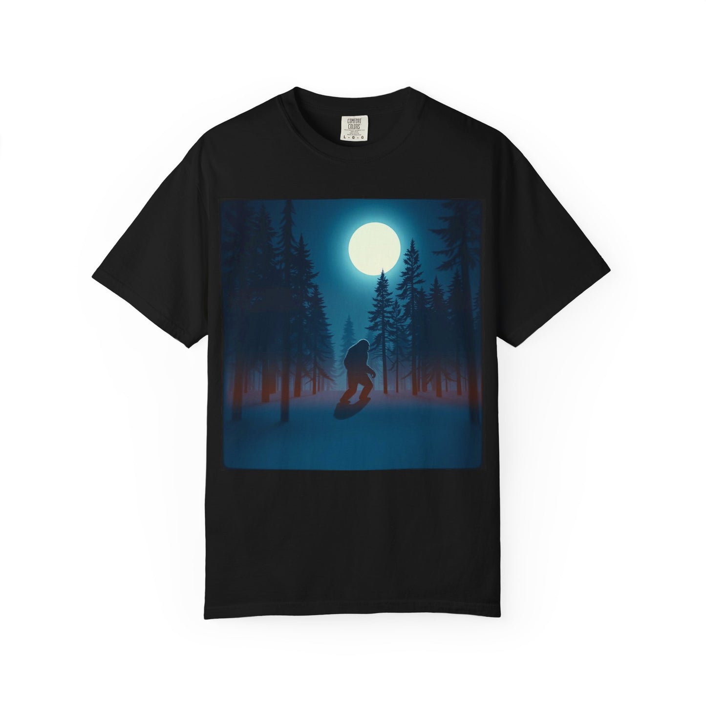 Moonlit Forest Snowboarder T-Shirt, Cozy Adventure Tee, Winter Sports Gift, Unisex Apparel, Outdoor Vibes