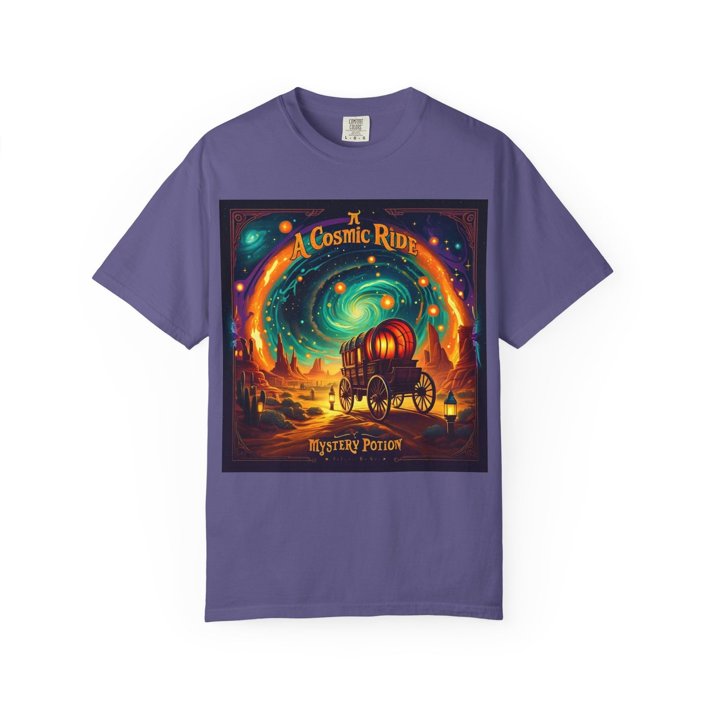 A Cosmic Ride by Mystery Potion T-Shirt, Unisex Graphic Tee, Country Western Festival Wear, Bohemian Style, Gift for Dreamers, Mystical Art Shirt