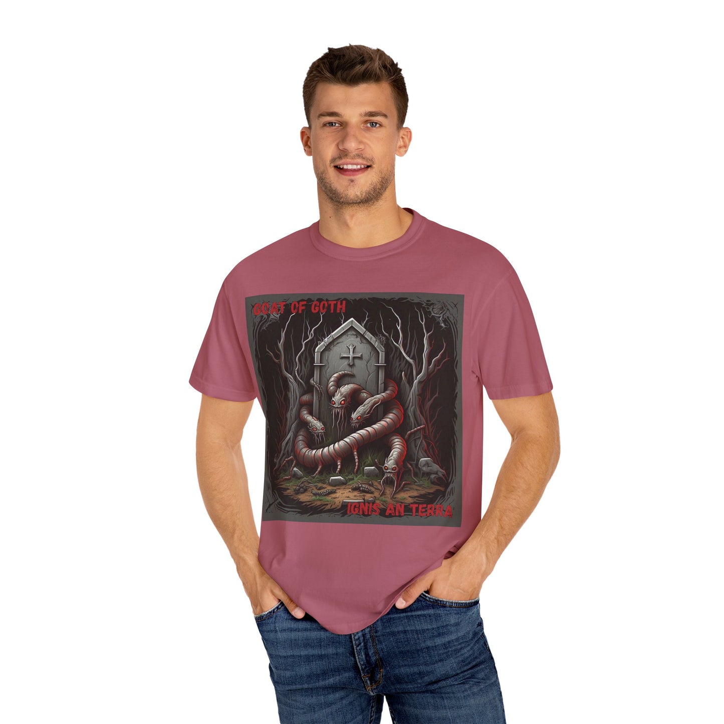 'Ignis An Terra' by GOAT of Goth, Gothic Graphic T-Shirt, Dark Aesthetic Tee, Unisex Halloween Shirt, Unique Gift for Horror Lovers, Casual Everyday Wear