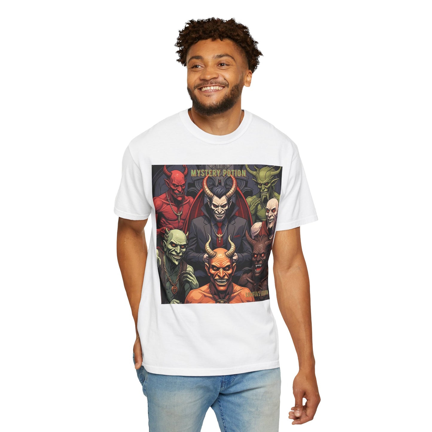 'Lucifer's Legion' by Mystery Potion, Unisex T-Shirt, Devil-Inspired Tee, Halloween Shirt, Comic Book Merch, Gift for Fans