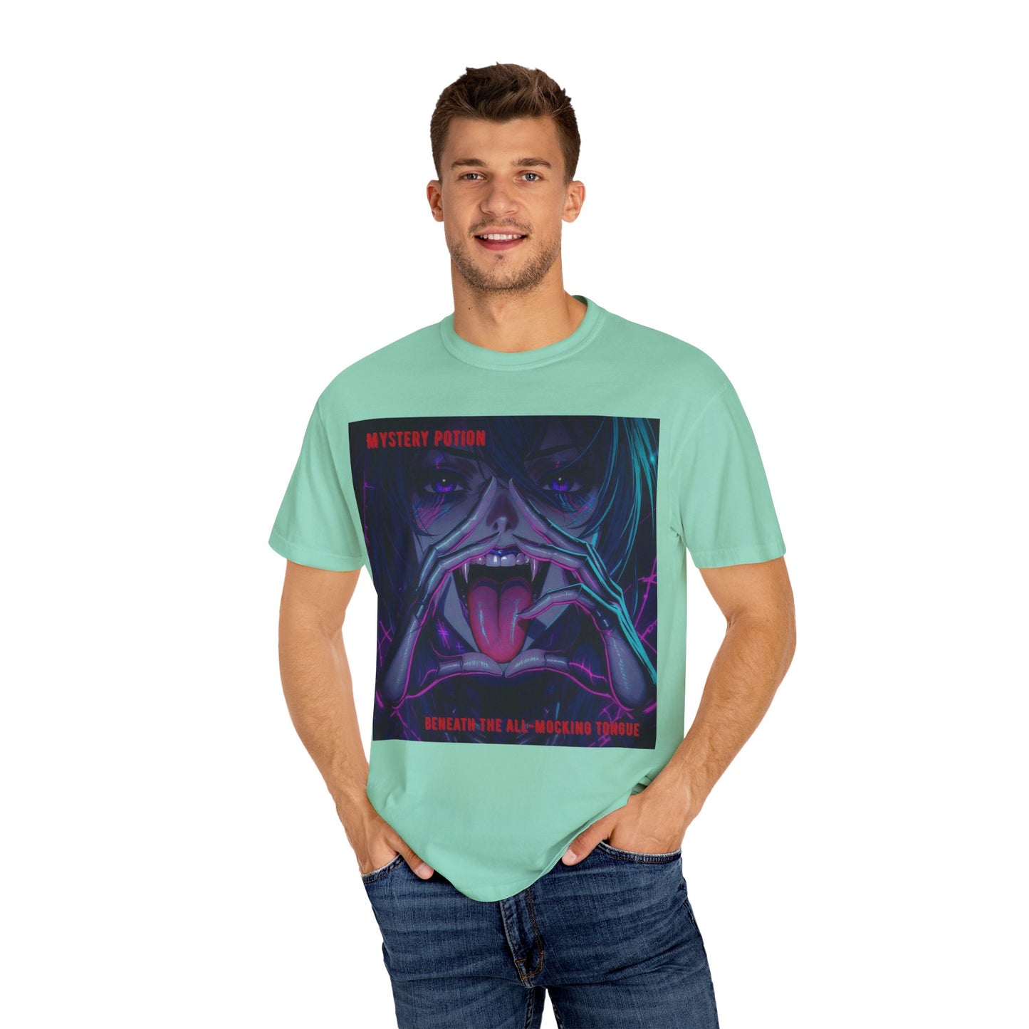 'Beneath The All-Mocking Tongue' by Mystery Potion Unisex Garment-Dyed T-shirt