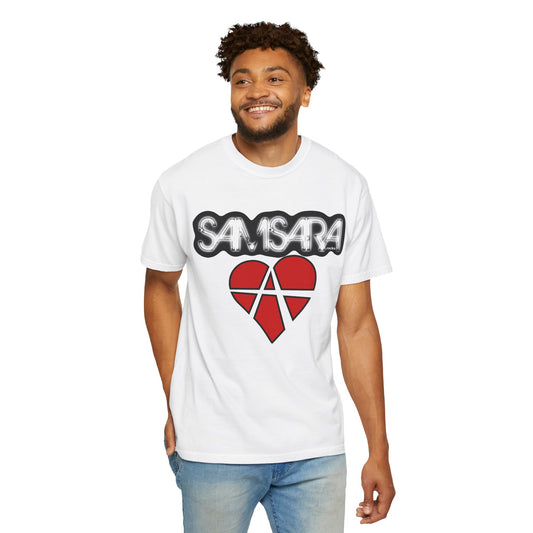 'Samsara Rocks' Logo, Love and Anarchy Graphic Tee | Unisex Garment-Dyed T-Shirt, Casual Fashion, Heart Design, Streetwear, Gift for Him/Her