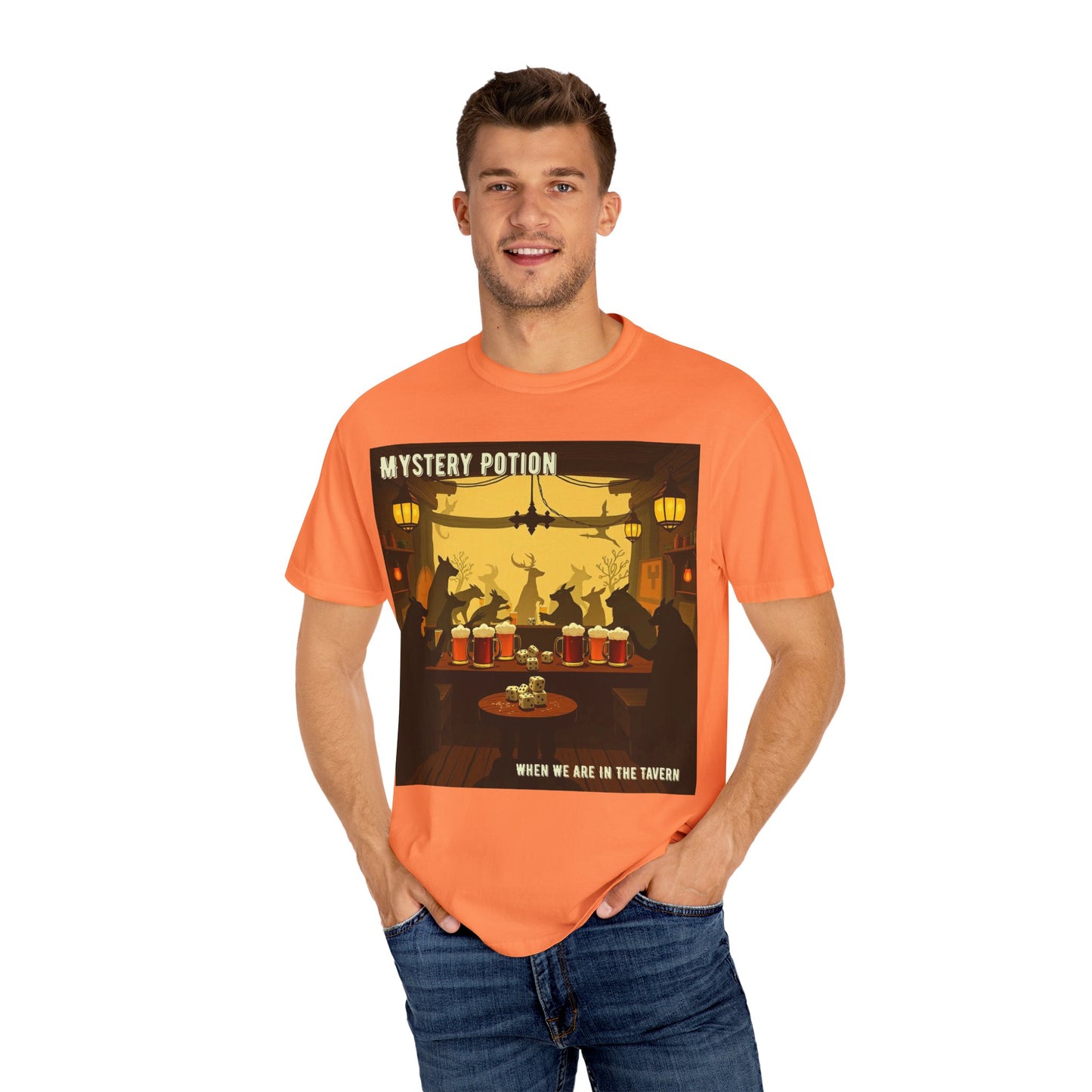 'When We Are In The Tavern' by Mystery Potion, Party T-Shirt, Unisex Garment-Dyed Tee for Tavern Lovers, Fun Drinking Wear, Retro Bar Apparel, Unique Gift for Celebrations