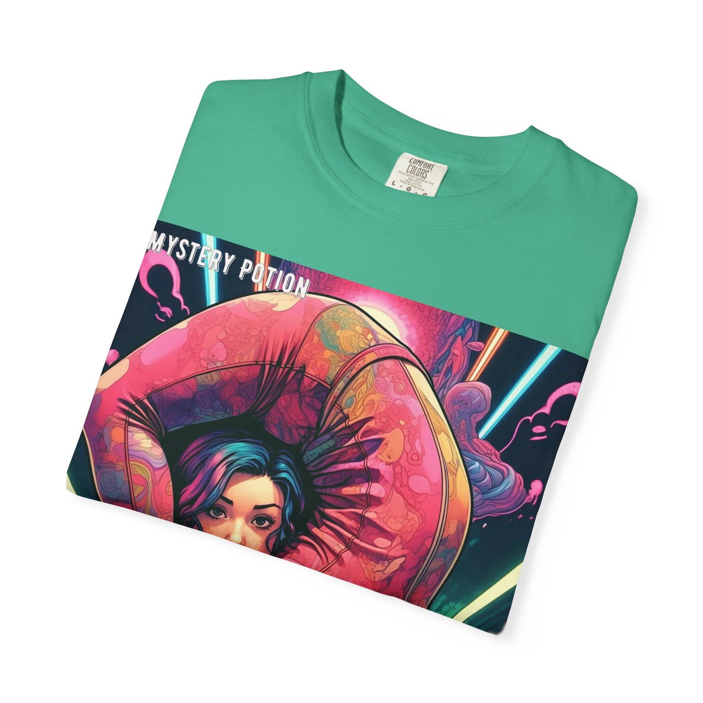 Mystery Potion Extreme Yoga Pose Unisex Garment-Dyed T-shirt, Artistic Tee, Vibrant Graphic Shirt, Unique Gift, Festival Wear, Comfortable Casual Top