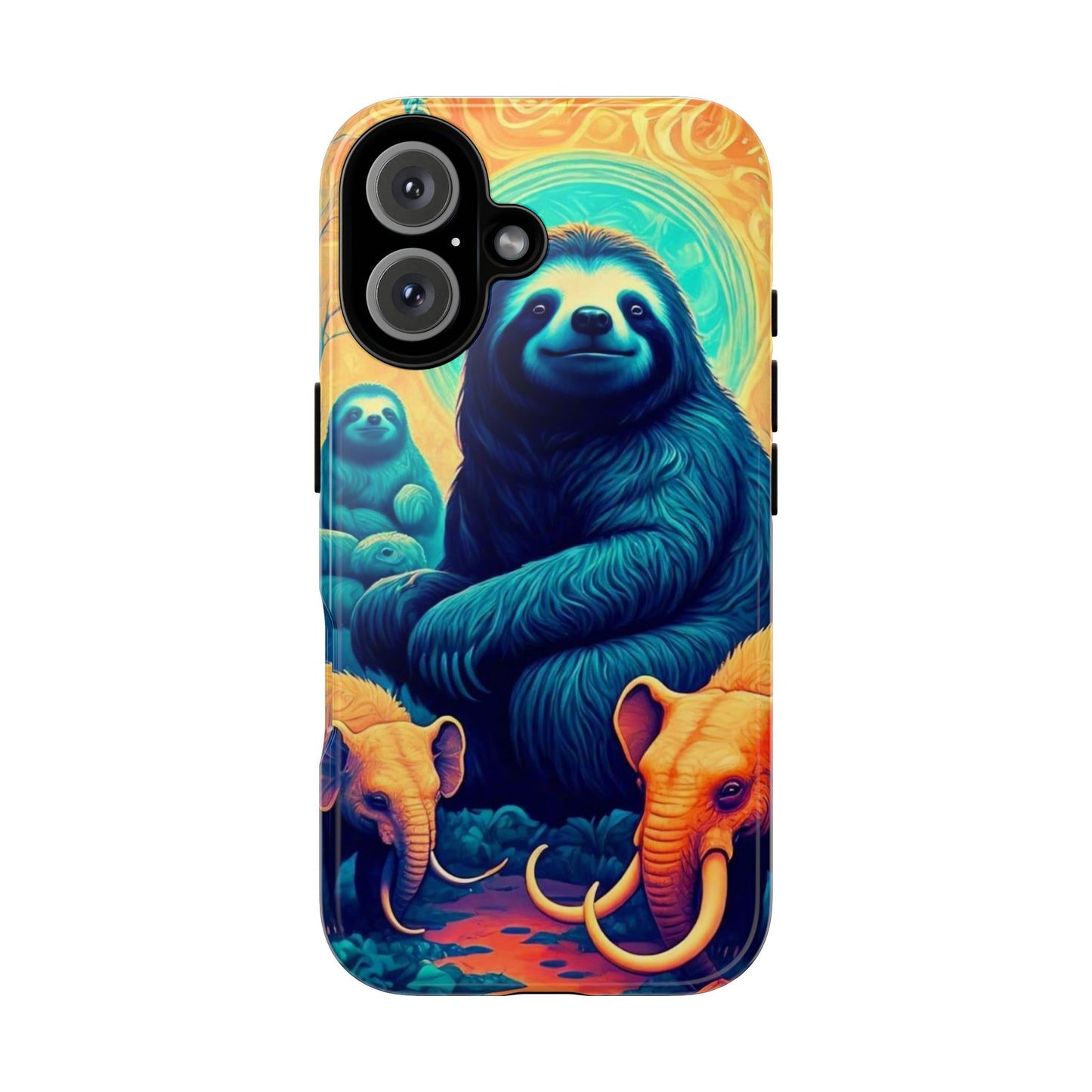 Vibrant Prehistoric Animal Phone Case, Cute Giant Sloth and Mastodon Elephant Design, Unique Gift for Nature Lovers, Colorful Case for Wildlife Enthusiasts