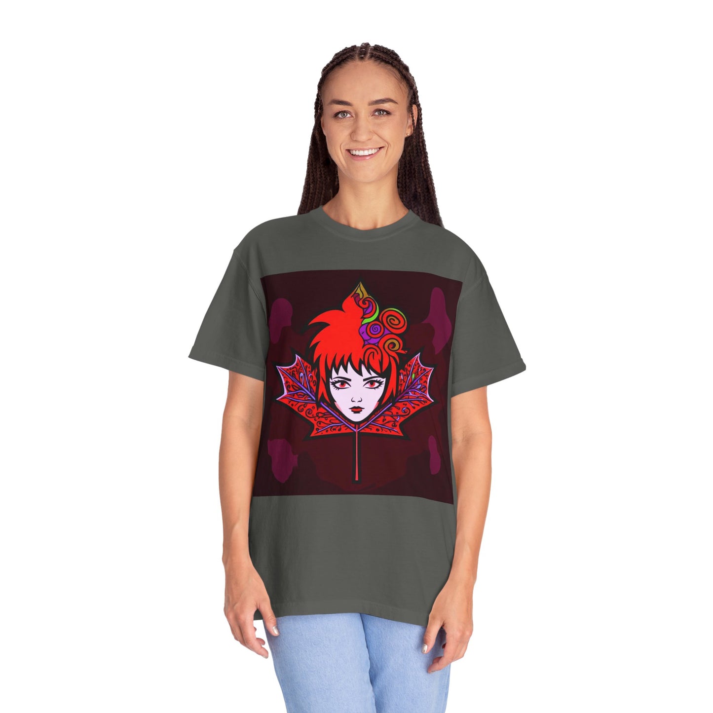 Emily The Maple Leaf Vibrant Art T-Shirt, Bohemian Graphic Tee, Unique Artwear, Gift for Art Lovers, Festival Clothing, Unisex Fashion, Canadian Patriots