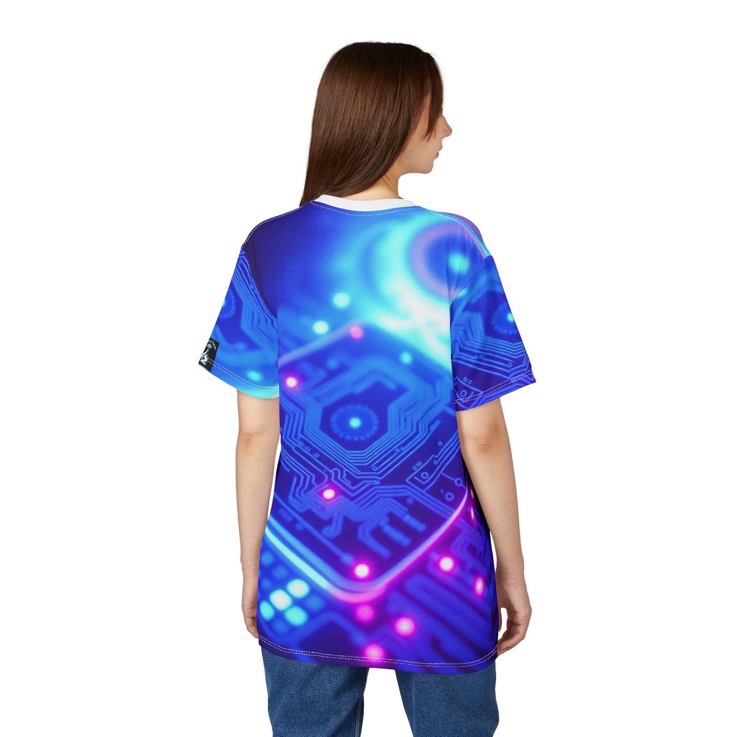 'Genesis' by Mystery Potion Vibrant Tech-Inspired Unisex Tee, AOP Graphic T-Shirt, Unique Cyberpunk Shirt, Trendy Gamer Apparel, Digital Art Fashion Shirt