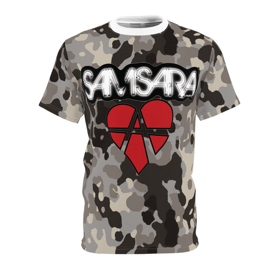 Samsara Rocks Polish Flecktarn Urban Camo Heart Graphic Tee, Trendy Unisex Shirt for Everyday Wear, Casual Streetwear, Gift for Music Lovers, Festivals, or Birthdays