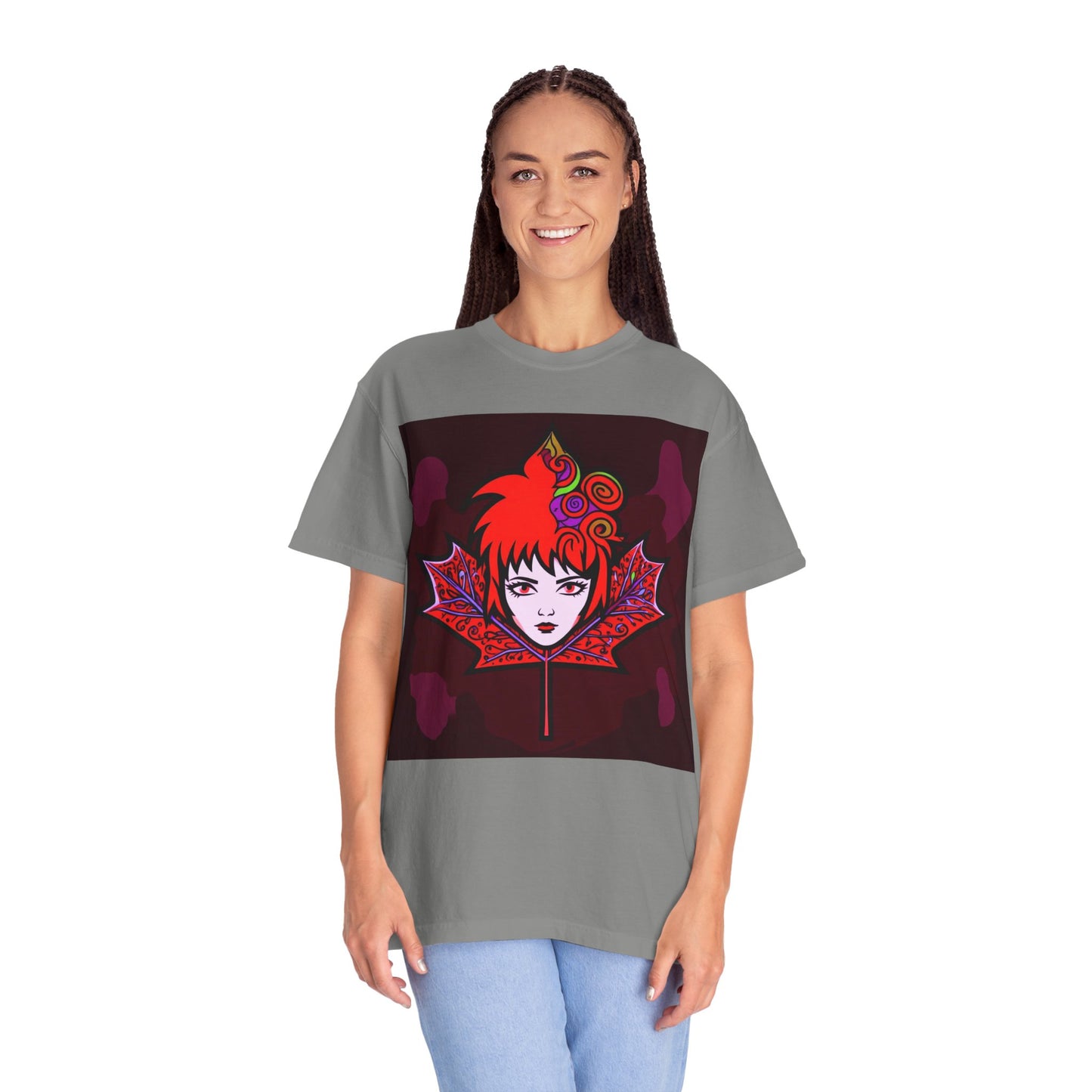 Emily The Maple Leaf Vibrant Art T-Shirt, Bohemian Graphic Tee, Unique Artwear, Gift for Art Lovers, Festival Clothing, Unisex Fashion, Canadian Patriots