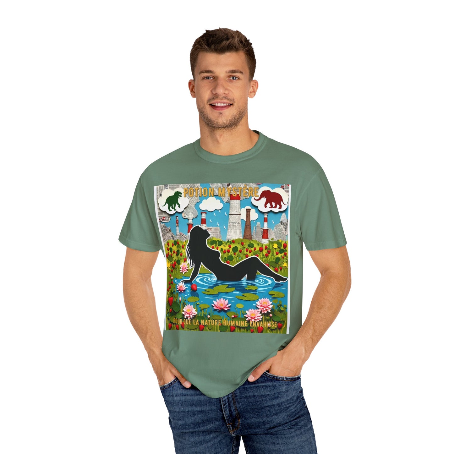 'Pour Que La Nature Humaine Envahisse' par Potion Mystère, Nature-Inspired Collage Unisex T-Shirt, Eco-Friendly Tee, Vibrant Graphic Tee, Relaxed Fit Shirt, Summer Casual Wear, Gift for Nature Lovers, Grebo Rock