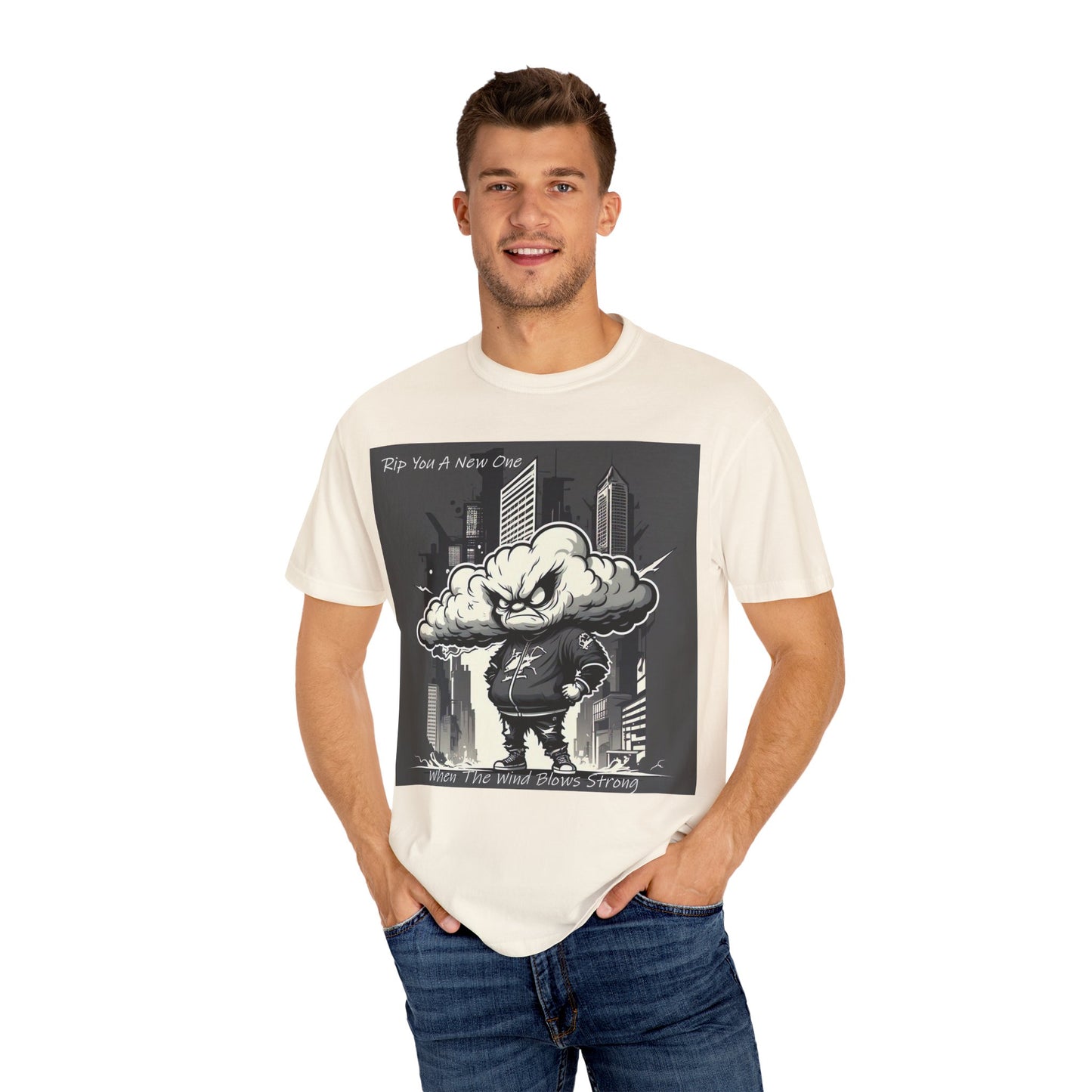 'When The Wind Blows Strong' by Rip You A New One, Urban Angry Cloud Graphic Tee, Cool Casual Wear, Street Style Unisex Shirt, Perfect Gift for Comics Lovers, Everyday Comfort