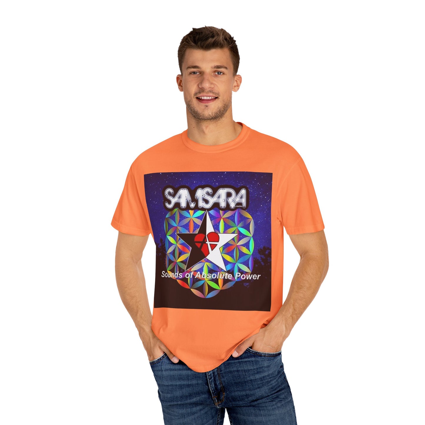 Sounds Of Absolute Power by Samsara Vibrant Graphic T-Shirt for Nature Lovers, Unisex Tee, Festival Wear, Gift for Music Enthusiasts, Bohemian Style Apparel