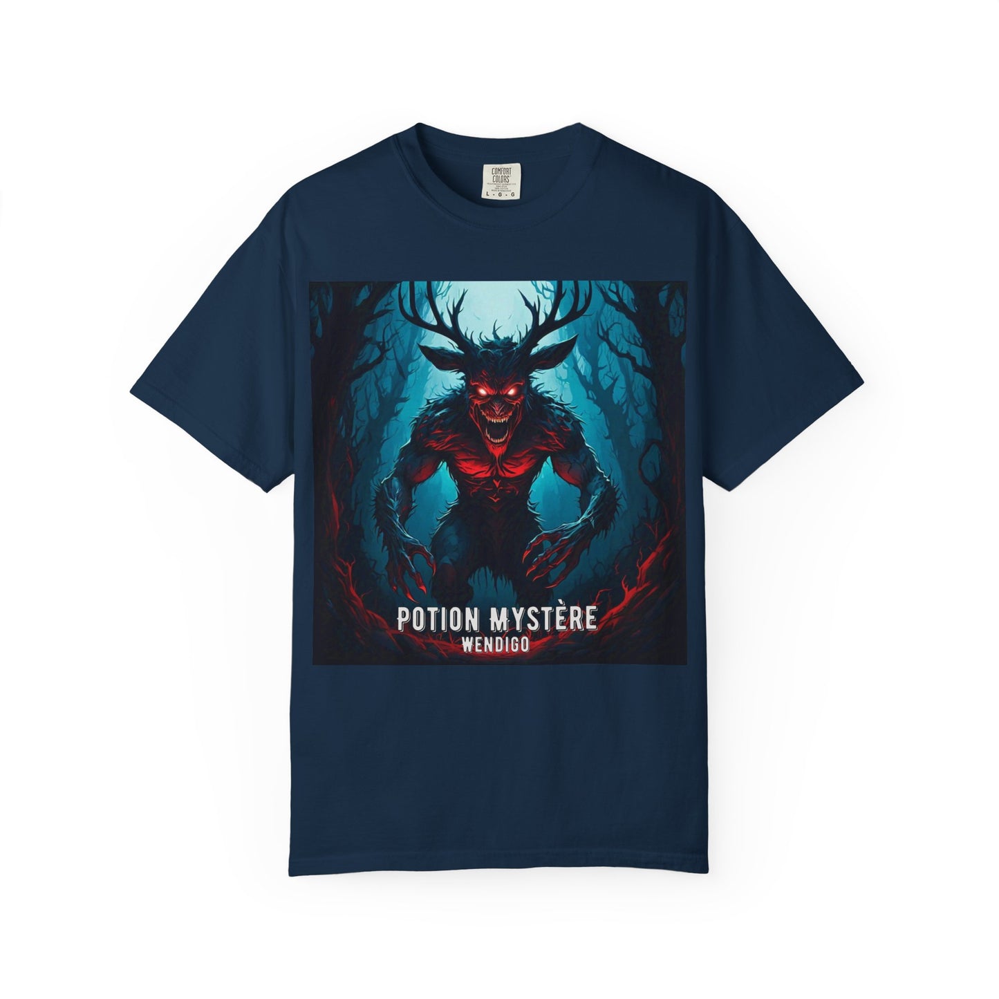Mystical Wendigo T-Shirt, Unisex Garment-Dyed Tee, Potion Mystère Shirt, Halloween Apparel, Unique Graphic Tee