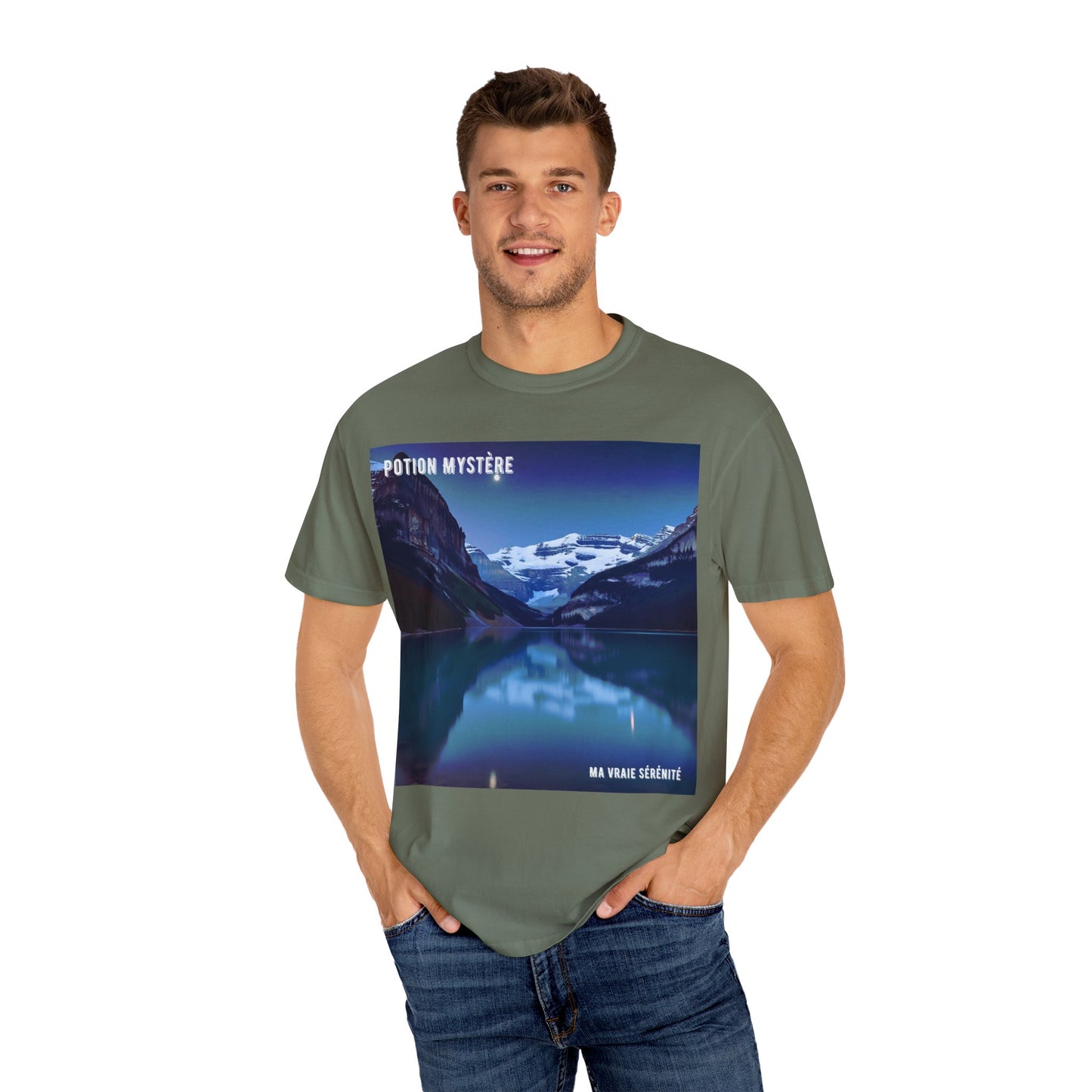 Mystical Lake Louise T-Shirt, Unisex Garment-Dyed Tee, Nature Lover Gift, Serenity in Adventure Apparel, Travel Fashion, Cool Summer Shirt