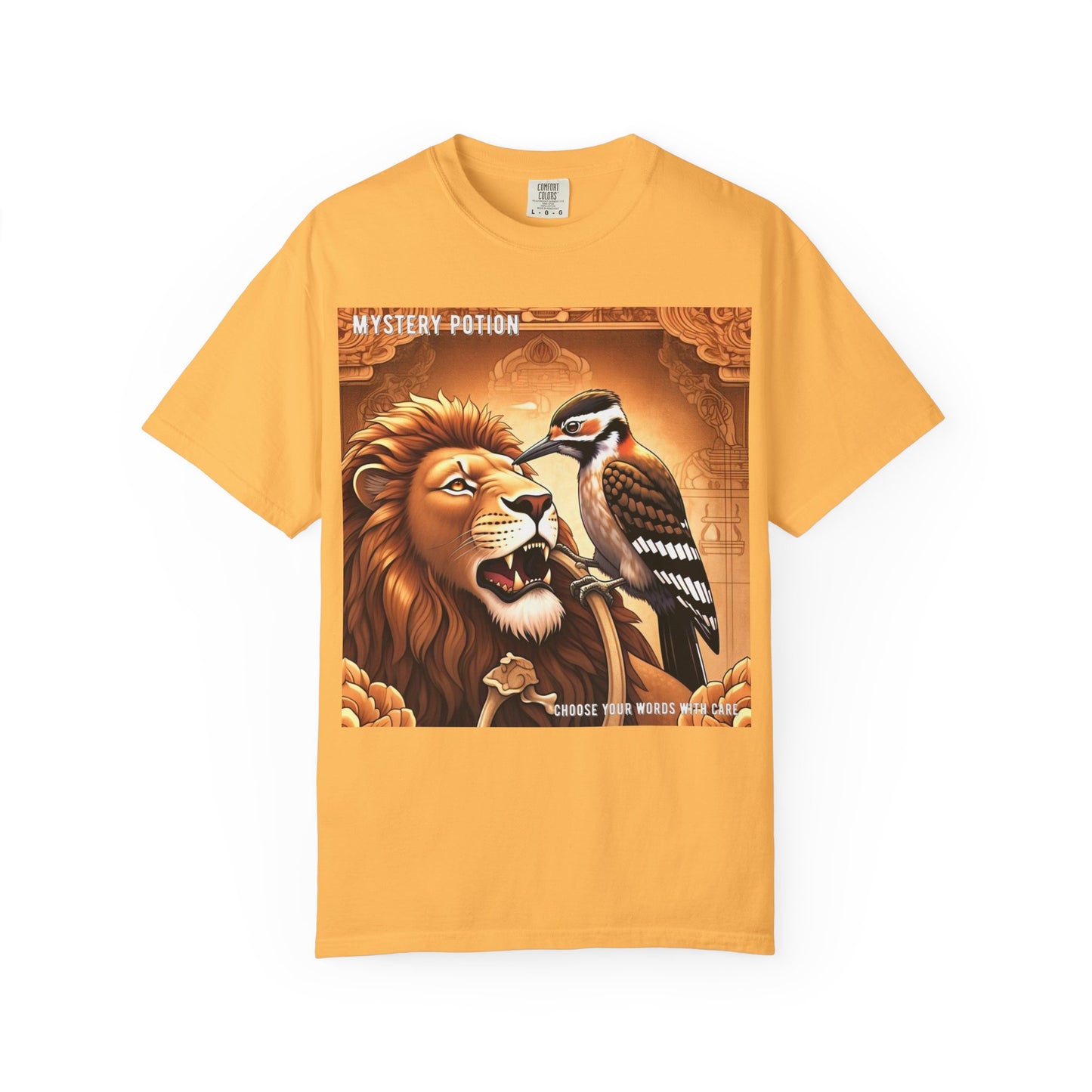 Mystical Lion & Bird T-Shirt | Unique Graphic Tee, Unisex Apparel, Gift for Nature Lovers, Bohemian Style, Festival Wear