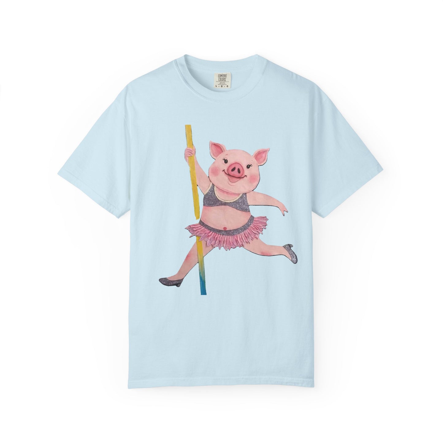 'Playful Pig' T-Shirt, Fun Graphic Tee, Animal Lover Gift, Unique Apparel, Funny T-Shirt, Cute Pig Shirt, Pole-Dancers and Pole Dancing Pig.