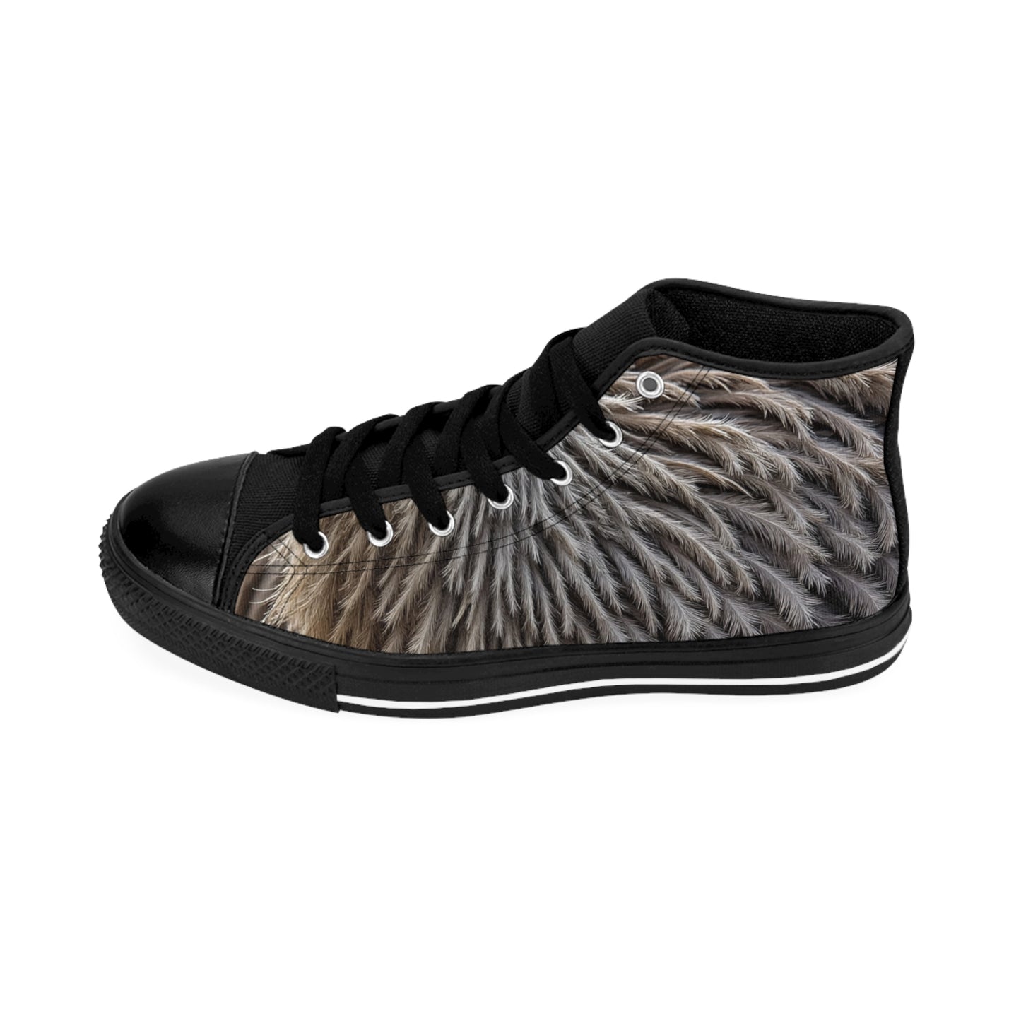 Fuzzy Feather Print Sneakers, Ostrich Feet Stylish High Tops for Casual Wear, Unique Footwear Gifts, Trendy Animal Print Shoes, Cozy Sneaker Vibes