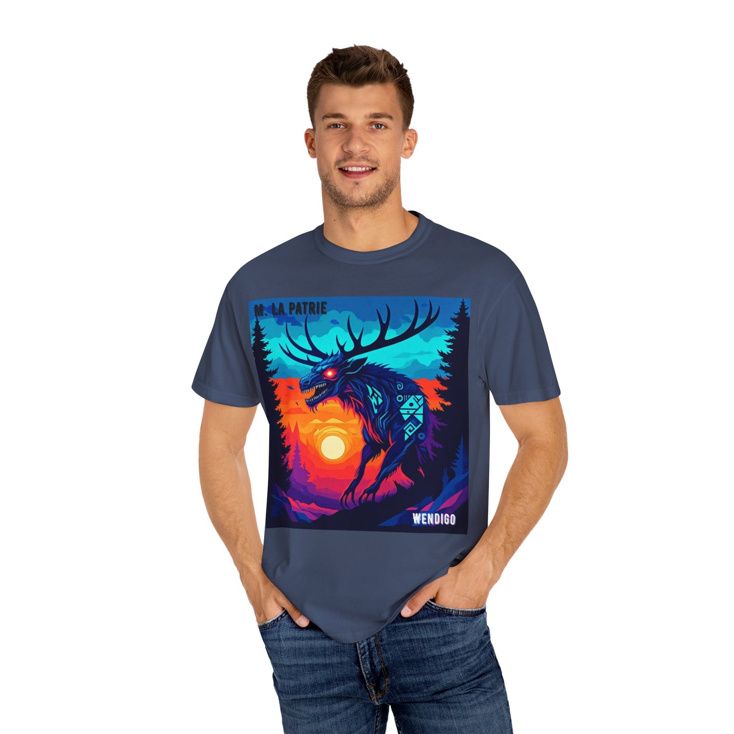 'Wendigo' par M. La Patrie, Vibrant First Nations Style Graphic T-Shirt, Unique Art Tee for Nature Lovers, Gift for Halloween, Cozy Casual Wear, Unisex Shirt