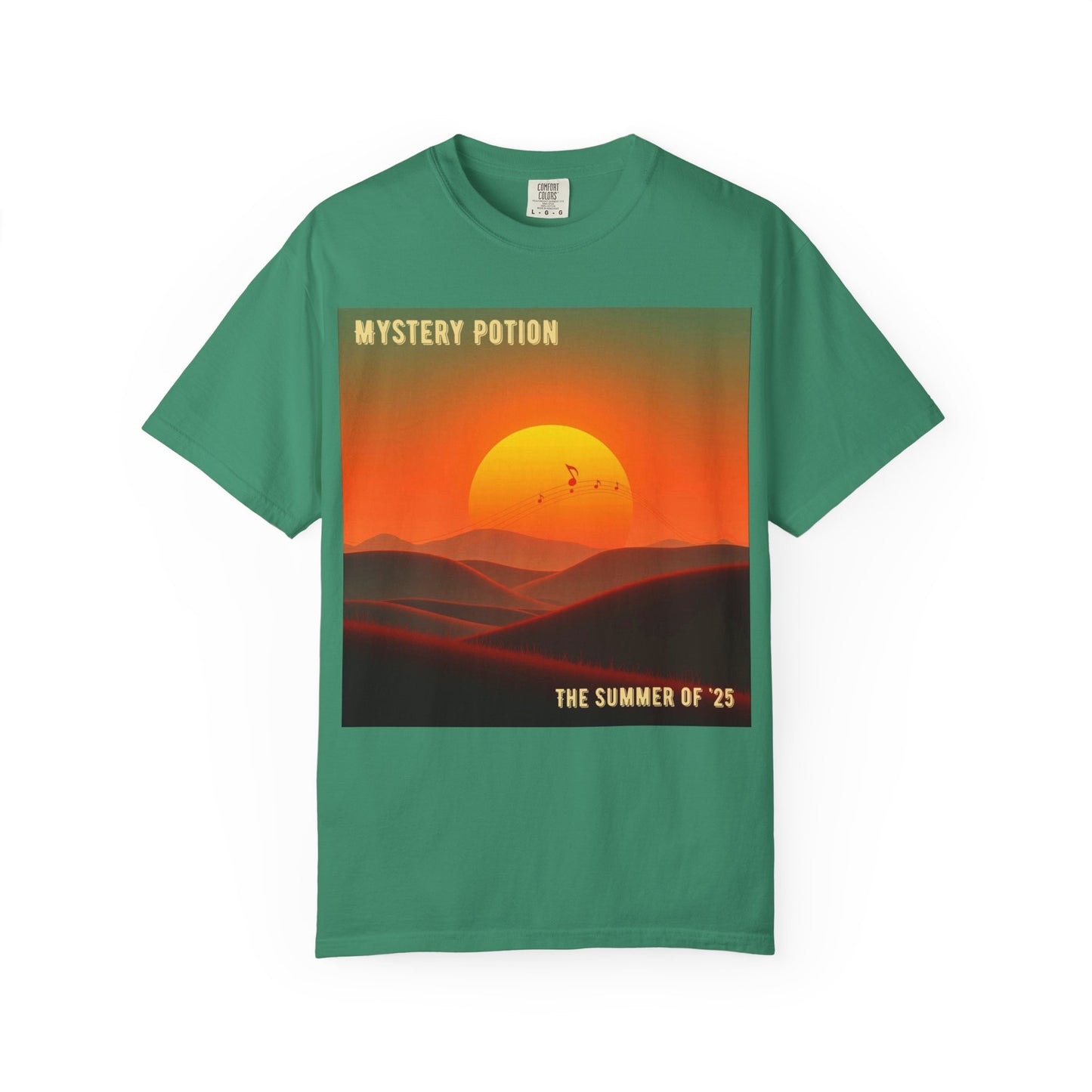 'The Summer of '25'  by Mystery Potion, Mystical Sunset T-Shirt - Unisex Garment-Dyed Tee, Retro Vibe, Bohemian Style, Summer Essential Swag