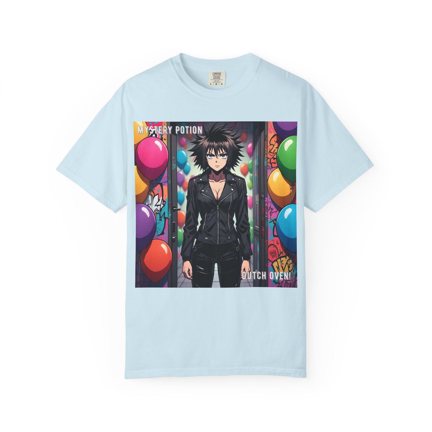 Mystery Potion's 'Dutch Oven', Whimsical Grabber Style Anime Graphic T-shirt featuring Bold Art, Anime Style Tee, Unisex Casual Wear, Gift for Friends, Trendy Statement Shirt