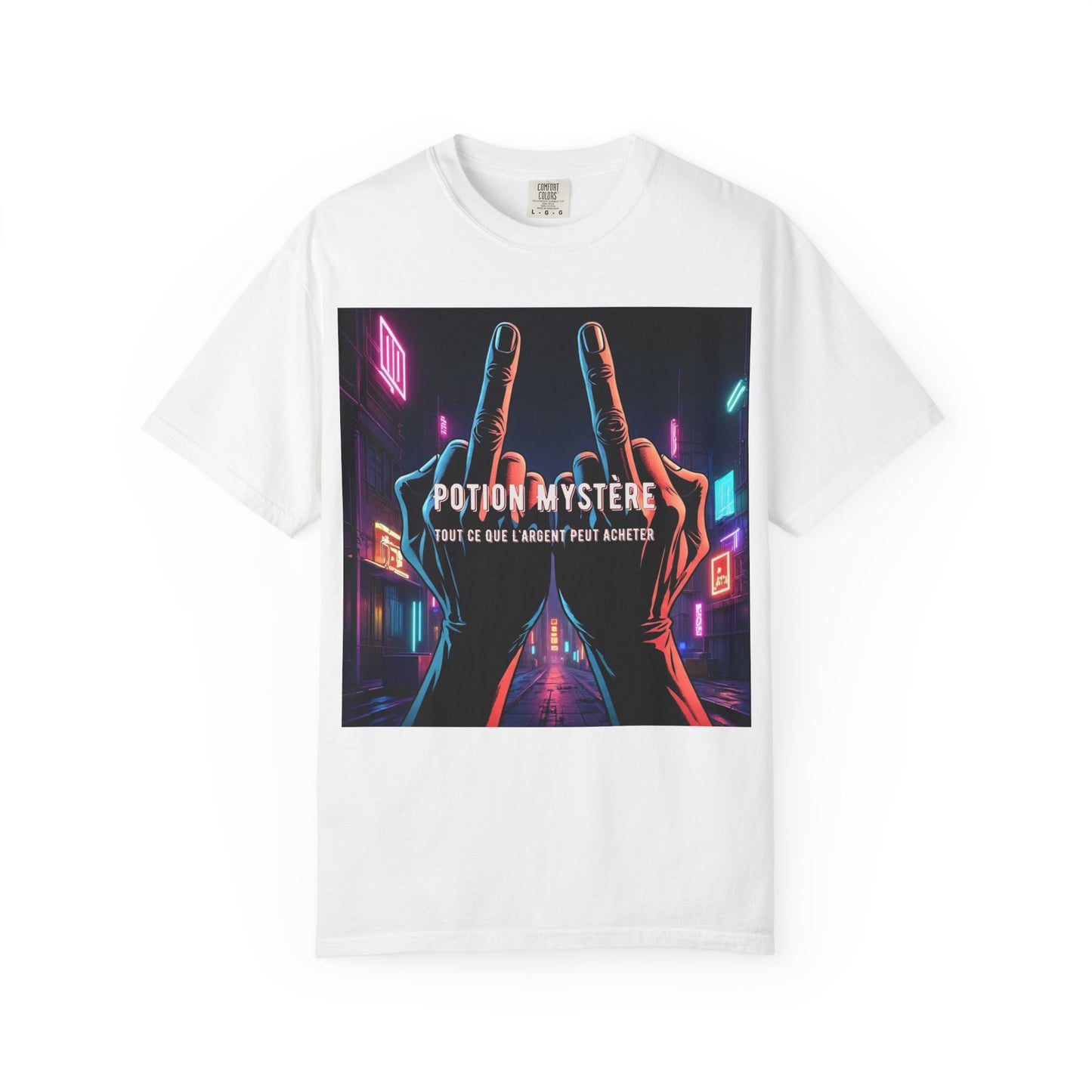 'Tout Ce Que L'Argent Peut Acheter' par Potion Mystère, Two Fingers Up Unisex T-Shirt with Artistic Graphic Design, Casual Wear, Streetwear Style, Gift for Art Lovers, Unique Graphic Tee, [...]