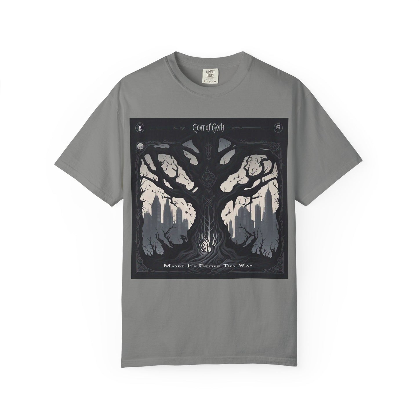Gothic Tree T-Shirt, GOAT of Goth Unisex Cotton Tee for Nature Lovers, Unique Graphic Tee, Perfect for Festivals, Gift for Adventurers, Eco-Friendly Wear