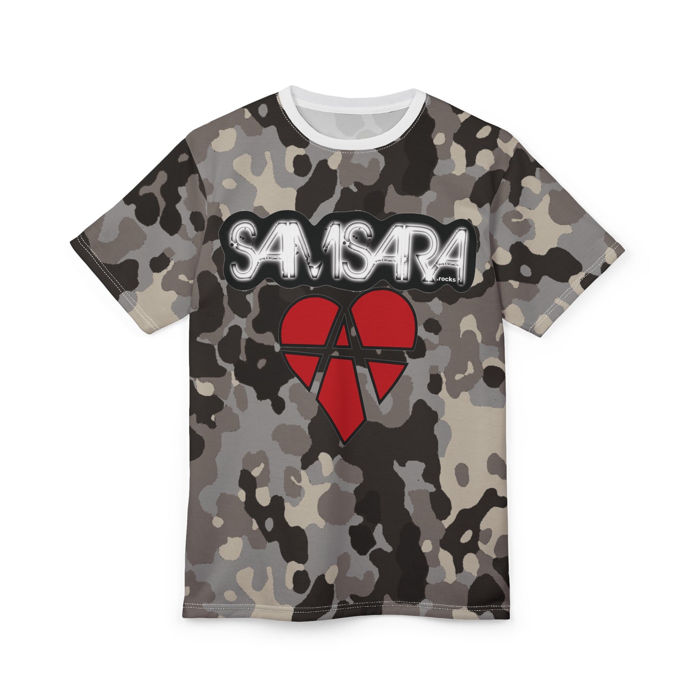 Samsara Rocks Polish Flecktarn Urban Camo Heart Graphic Tee, Trendy Unisex Shirt for Everyday Wear, Casual Streetwear, Gift for Music Lovers, Festivals, or Birthdays