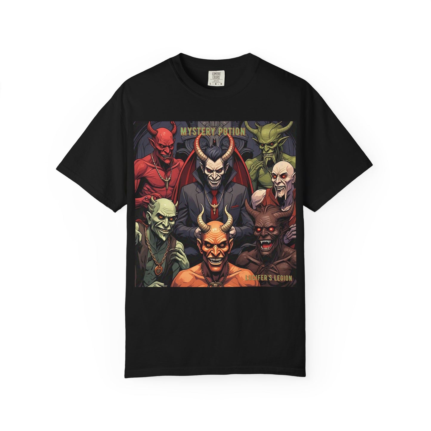 'Lucifer's Legion' by Mystery Potion, Unisex T-Shirt, Devil-Inspired Tee, Halloween Shirt, Comic Book Merch, Gift for Fans