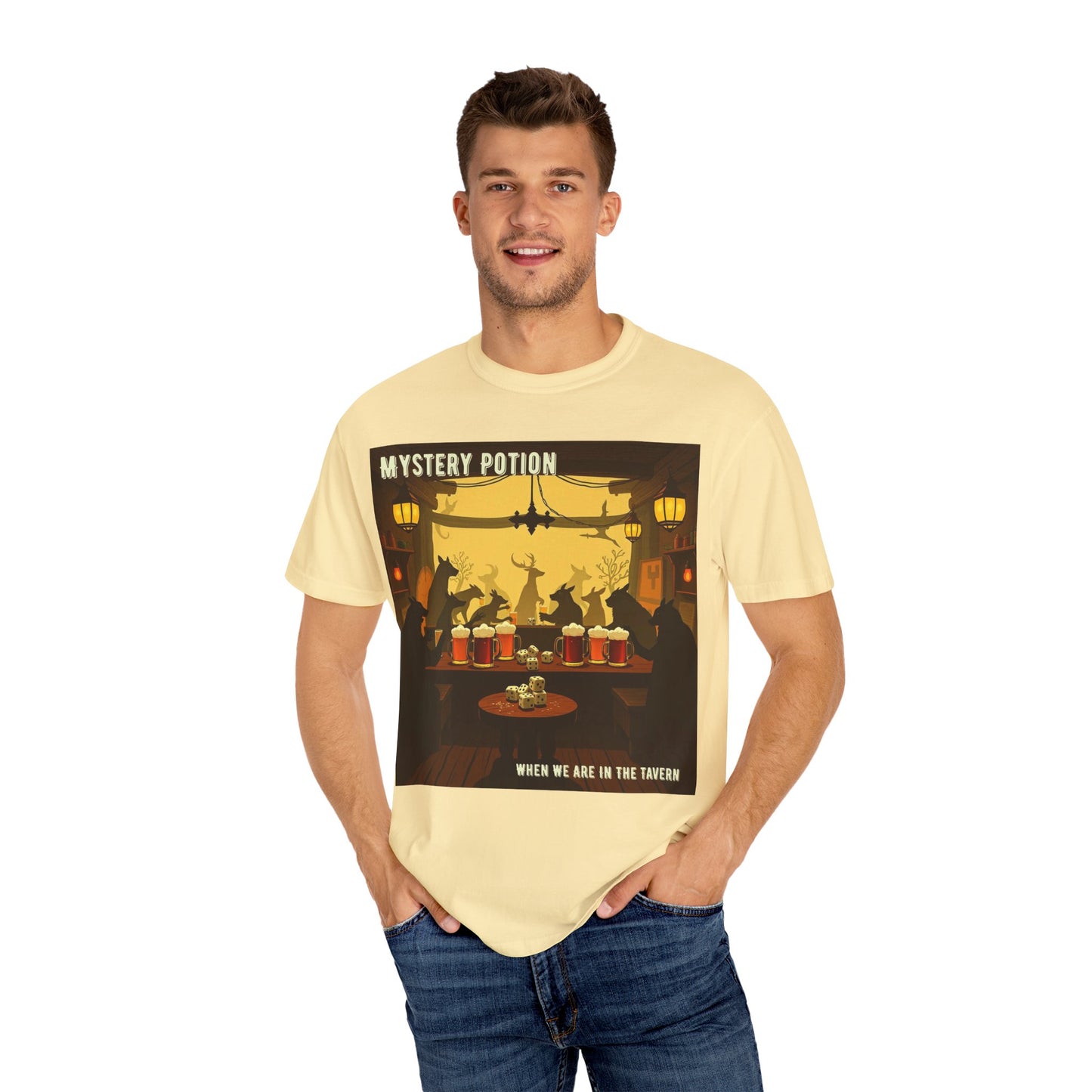 'When We Are In The Tavern' by Mystery Potion, Party T-Shirt, Unisex Garment-Dyed Tee for Tavern Lovers, Fun Drinking Wear, Retro Bar Apparel, Unique Gift for Celebrations