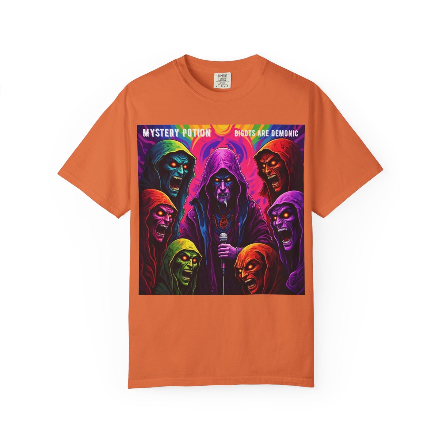 Mystery Potion Graphic Tee | Unisex Halloween T-shirt, Spooky Gift, "Bigots Are Demonic" Graphic Shirt, Witchy Apparel, Unique Casual Wear