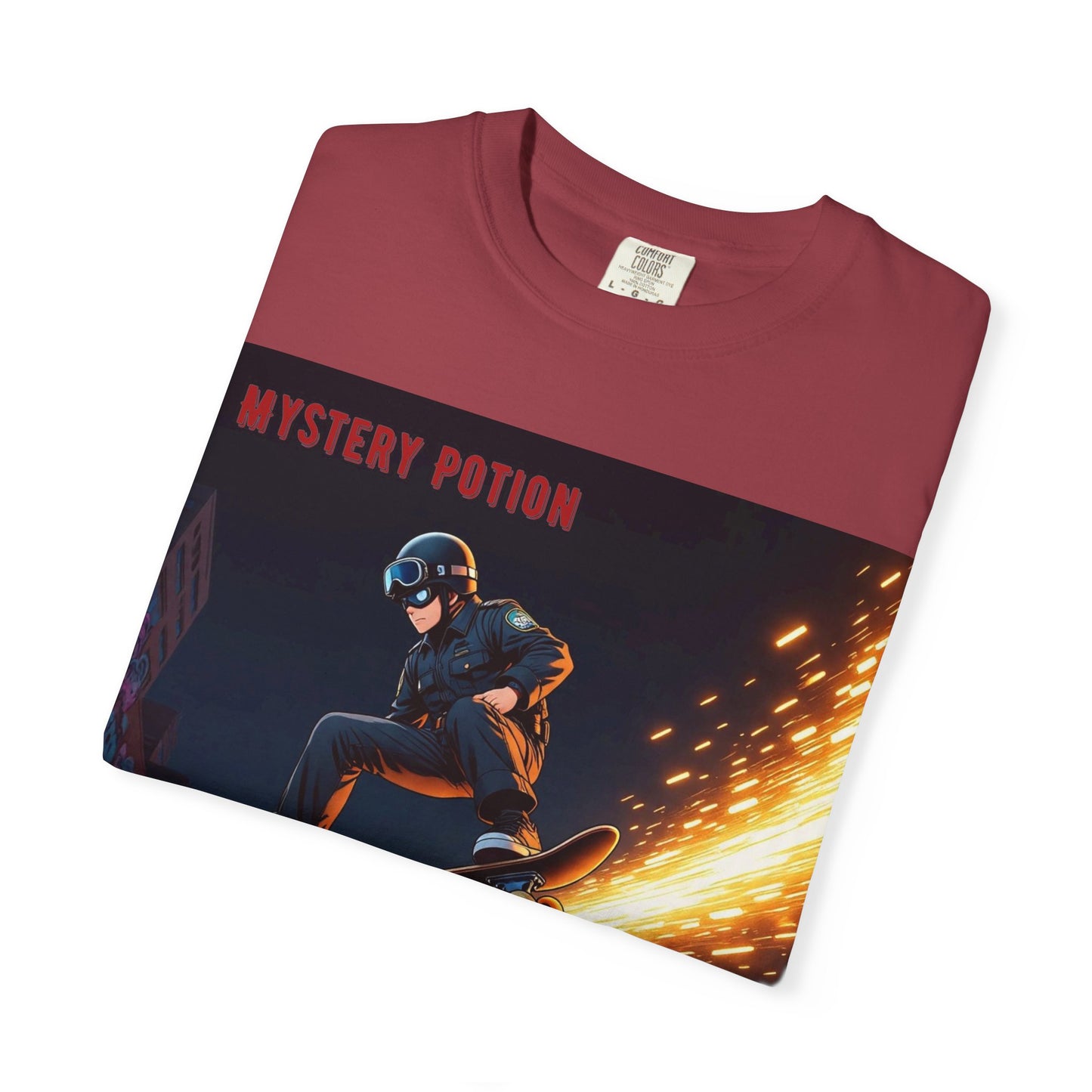 'Stop! He's A Cop!' by Mystery Potion, Skateboard Hardcore Punk T-shirt, Cozy Graphic Tee, Perfect Gift for Skaters, Unisex Streetwear Shirt, Trendy Casual Wear