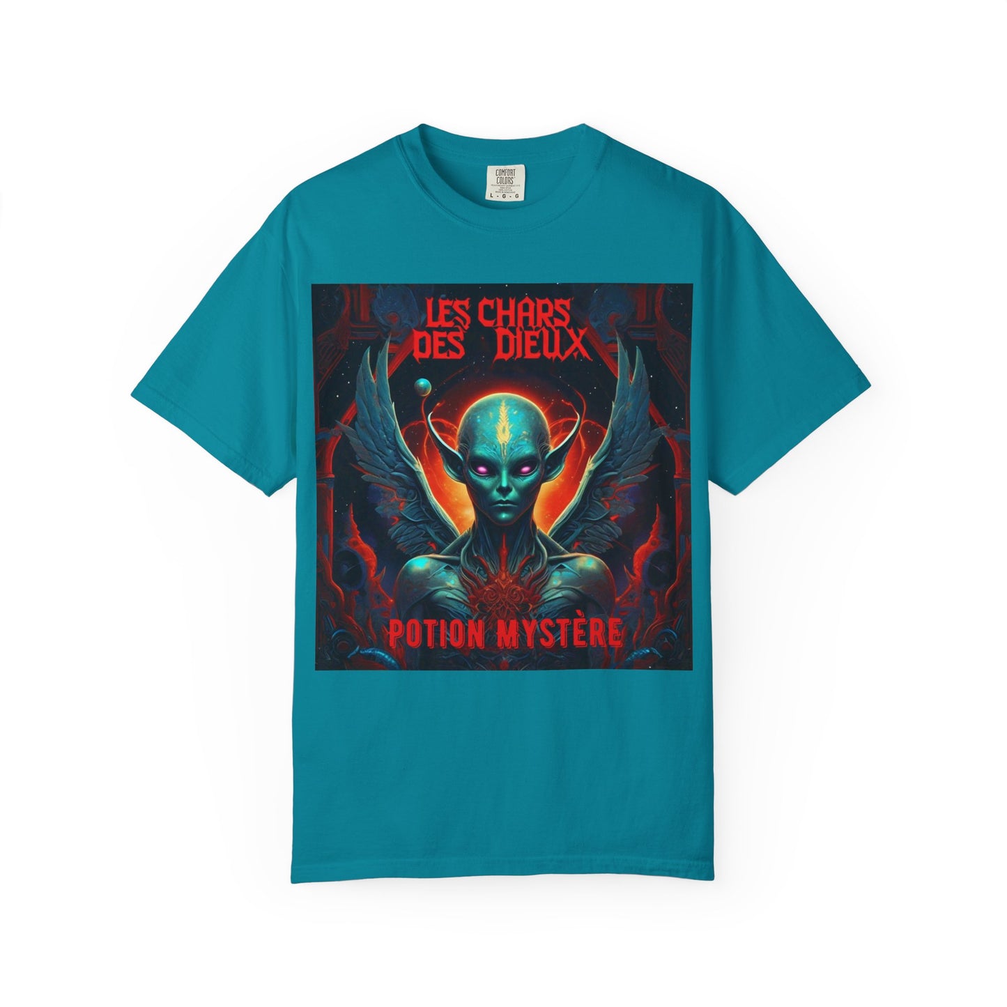 'Les Chars des Dieux' par Potion Mystère, Mystical Alien Graphic T-Shirt | Unisex Tee for Sci-Fi Lovers, Unique Gift for Halloween, Cosmic Vibes, Statement Shirt, Trendy Fashion
