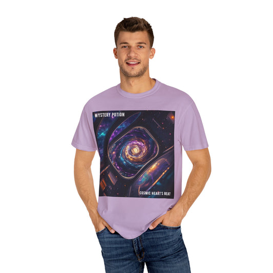 Cosmic Themed Mystery Potion Unisex Garment-Dyed T-shirt, Mystical Tee, Galaxy Shirt, Space Art Apparel, Unique Gift for Event Horizon Stargazers