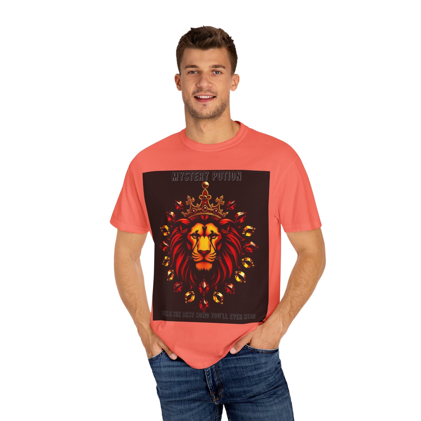 'This Is The Best Song You'll Ever Hear' by Mystery Potion, Bold Graphic Royal Lion T-Shirt, Unisex Tee, Streetwear Style, Gift for Lion Lovers, Perfect for Casual Outings, Unique Clothing