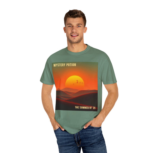 'The Summer of '25'  by Mystery Potion, Mystical Sunset T-Shirt - Unisex Garment-Dyed Tee, Retro Vibe, Bohemian Style, Summer Essential Swag