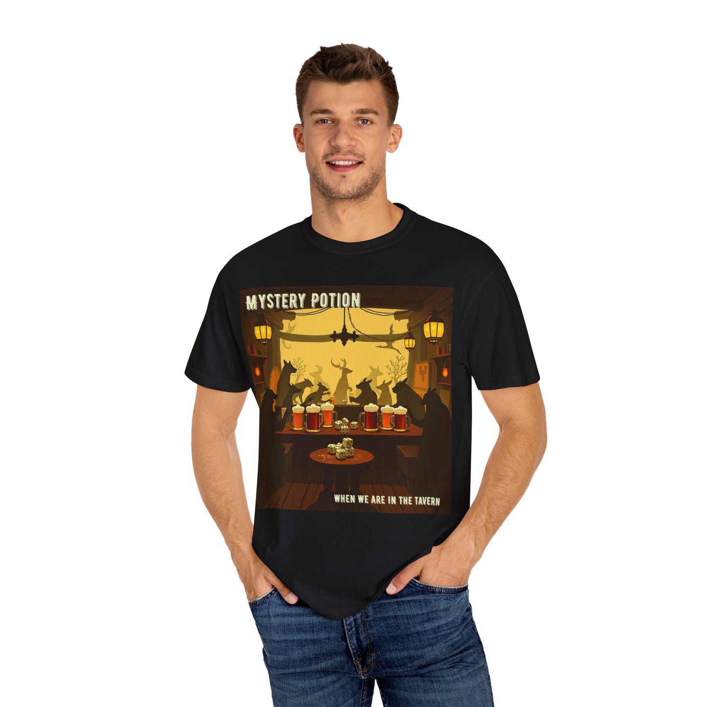 'When We Are In The Tavern' by Mystery Potion, Party T-Shirt, Unisex Garment-Dyed Tee for Tavern Lovers, Fun Drinking Wear, Retro Bar Apparel, Unique Gift for Celebrations