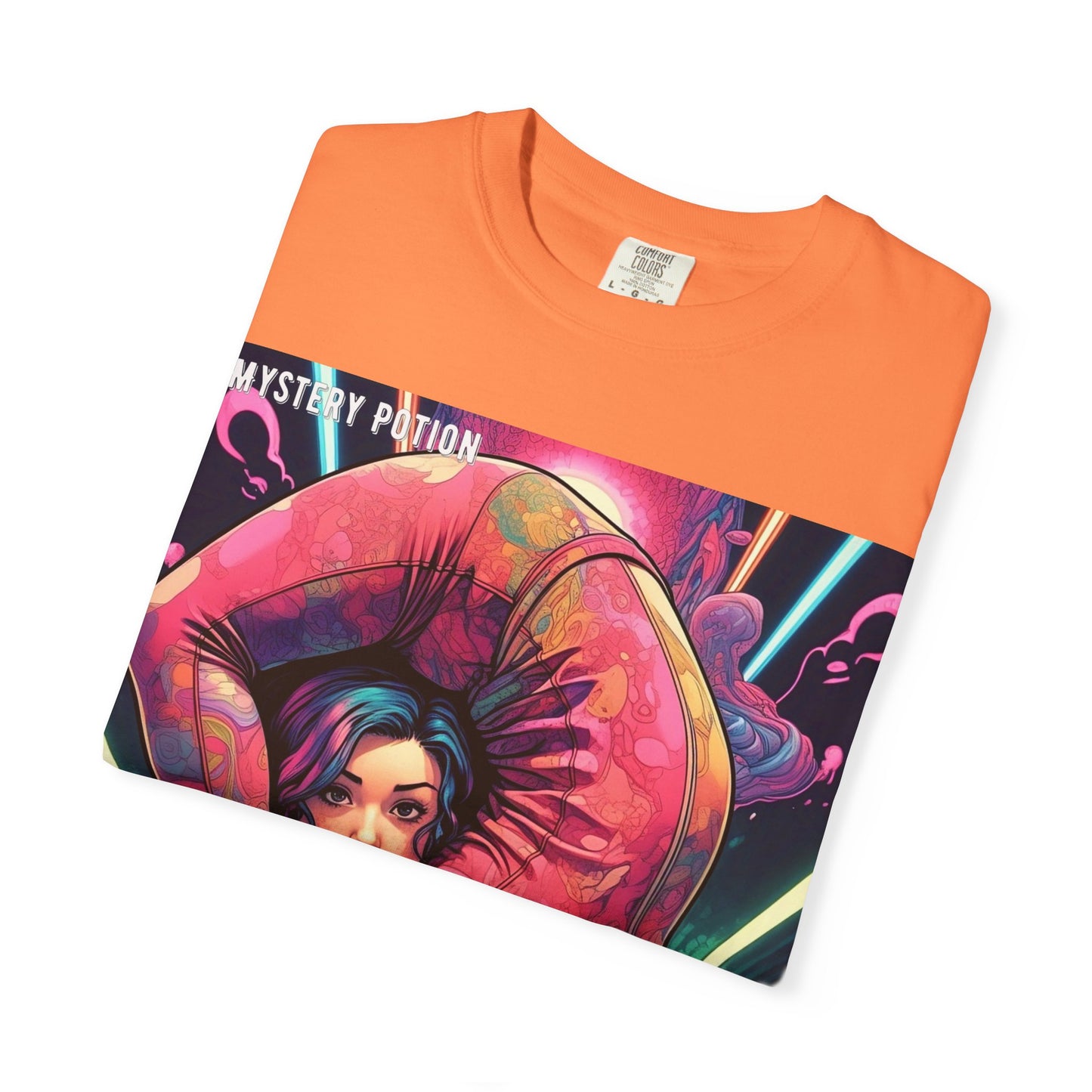 Mystery Potion Extreme Yoga Pose Unisex Garment-Dyed T-shirt, Artistic Tee, Vibrant Graphic Shirt, Unique Gift, Festival Wear, Comfortable Casual Top