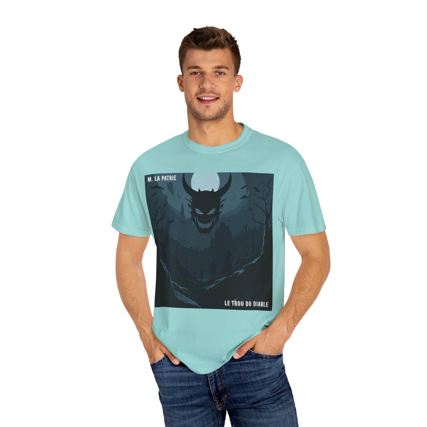 Mysterious Graphic Tee, Unisex Garment-Dyed T-Shirt, Dark Fantasy Shirt, Gift for Adventurers, Halloween Apparel, Unique Artwear