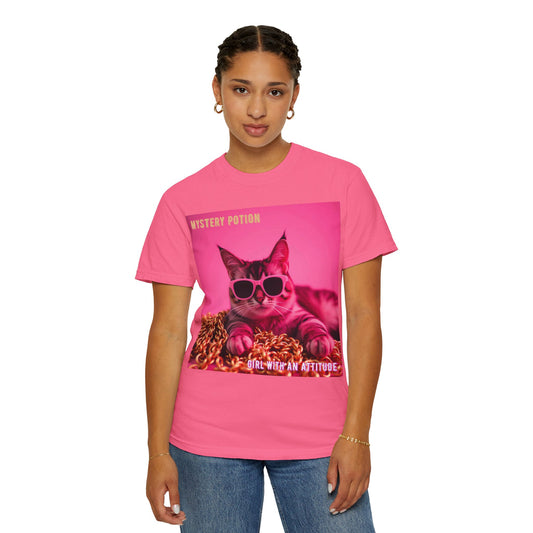 'Girl With An Attitude' by Mystery Potion, Cool Cat T-shirt, Fun Cat Tee, Gift for Cat Lovers, Casual Wear, Unique Fashion Statement, Attitude T-shirt