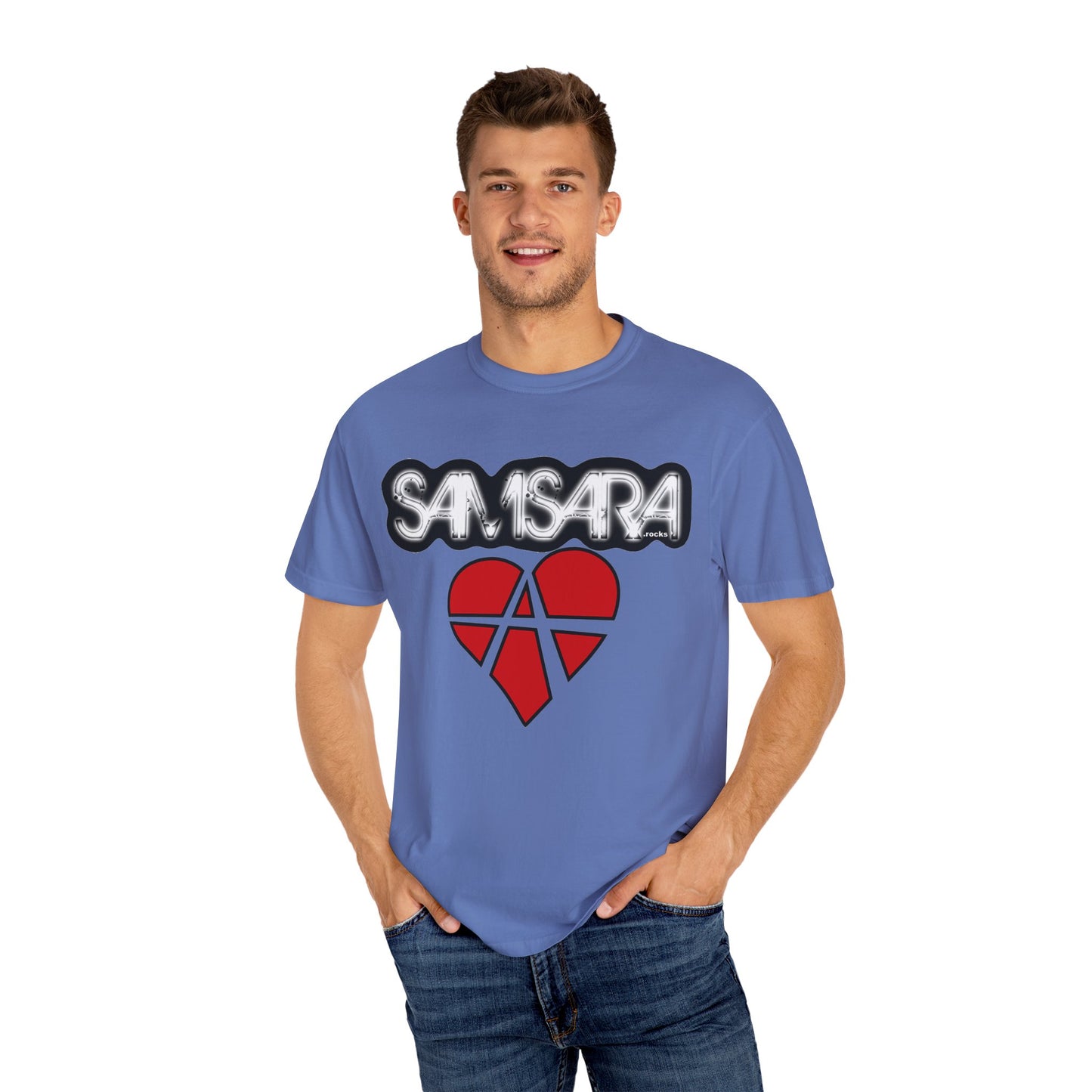 'Samsara Rocks' Logo, Love and Anarchy Graphic Tee | Unisex Garment-Dyed T-Shirt, Casual Fashion, Heart Design, Streetwear, Gift for Him/Her